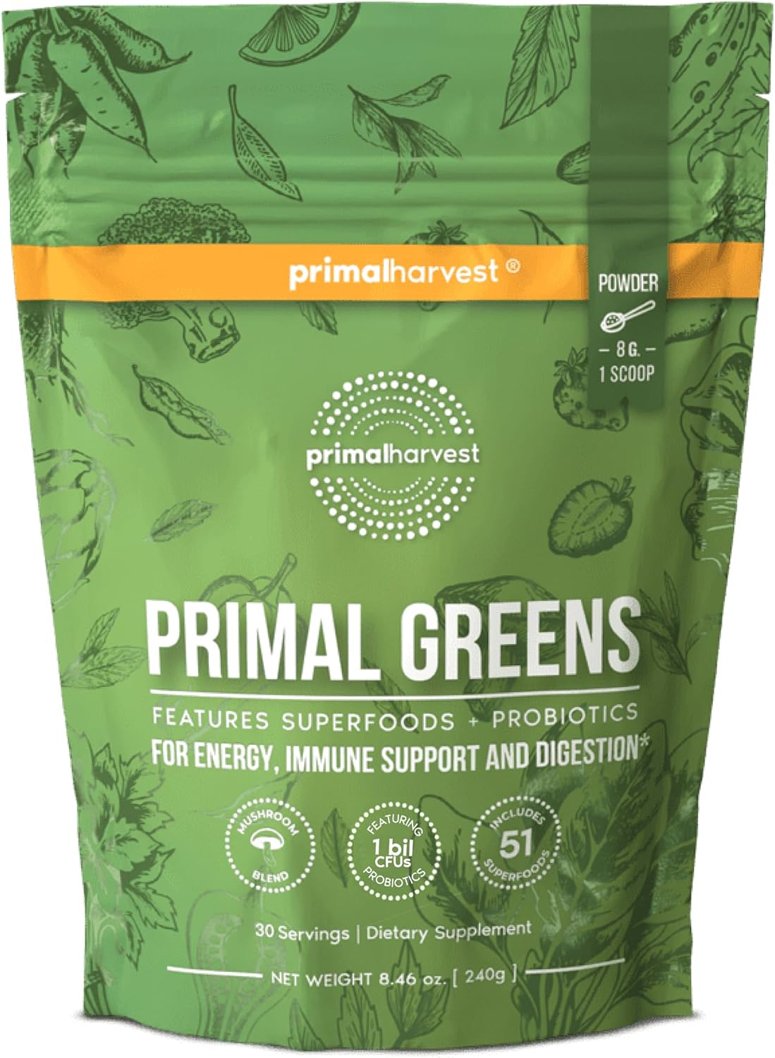 Primal Harvest Greens – Daily Supplement Powder, Gluten, Dairy & Soy Free