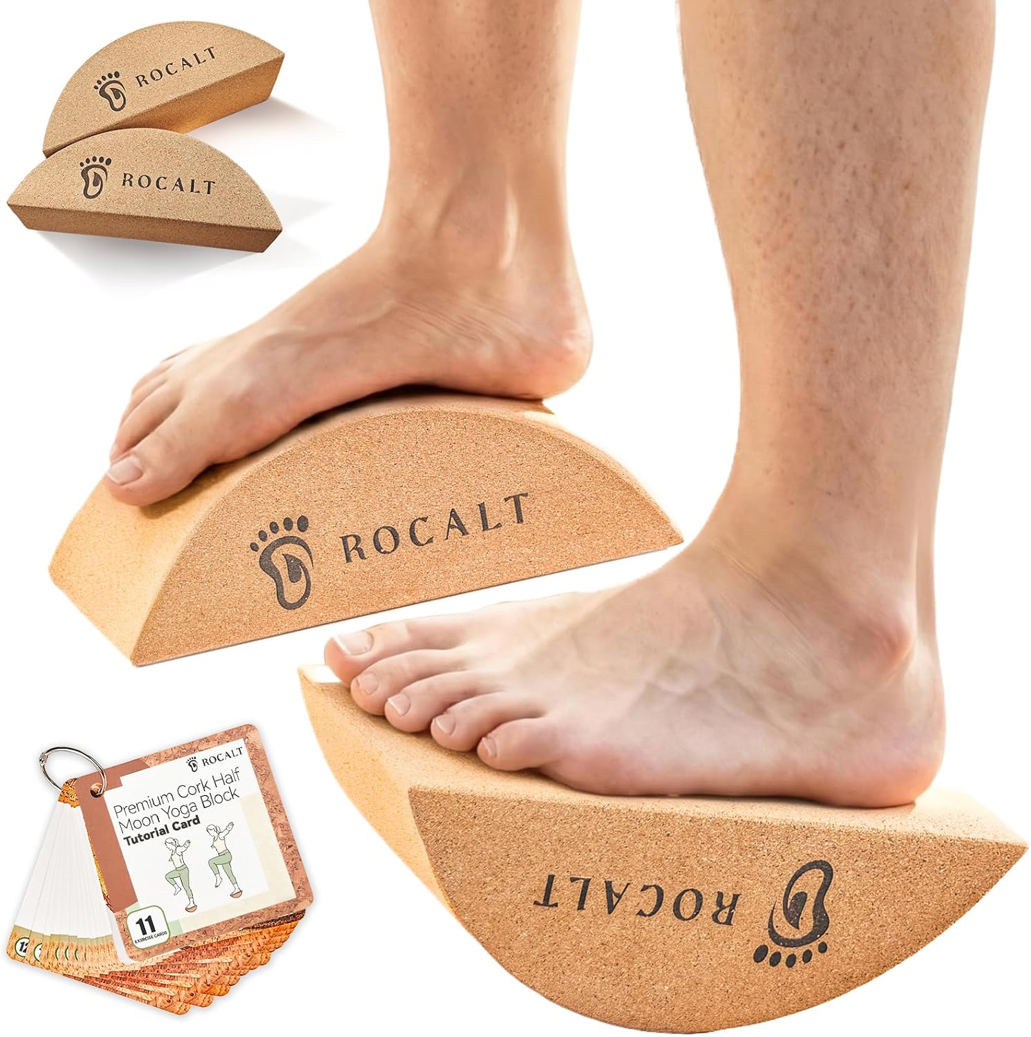 Rocalt Cork Yoga Blocks, Half Moon Foot and Calf Stretching Tool