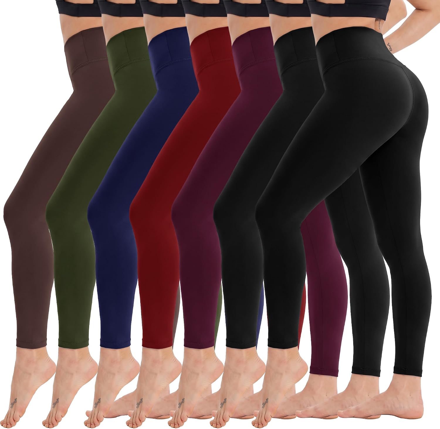 TNNZEET 7 Pack Leggings for Women – High Waisted Yoga Pants with Pockets Black Leggings Women Full Length & Capri