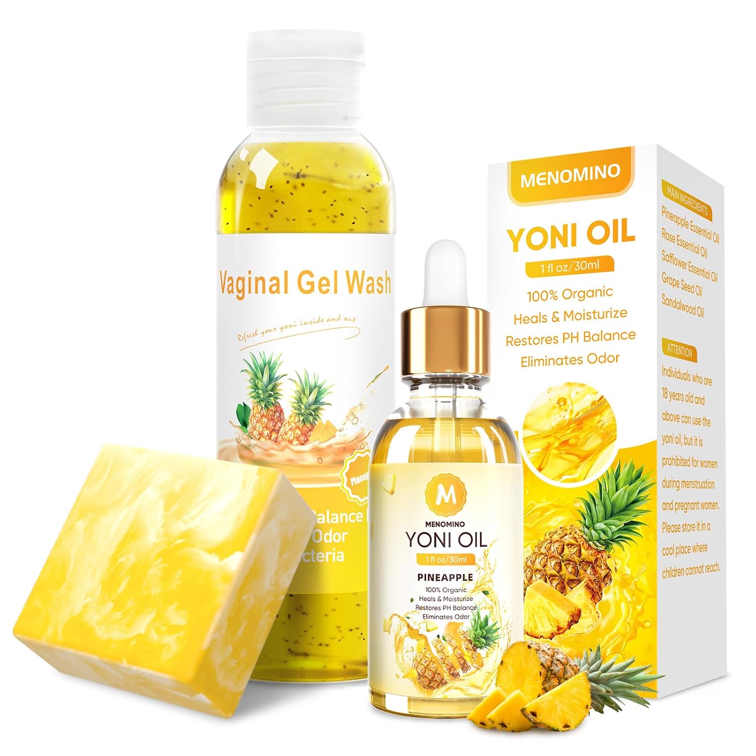 Feminine Wash & Yoni Soap Bar & Yoni Oil for Women pH Balance, Pineapple