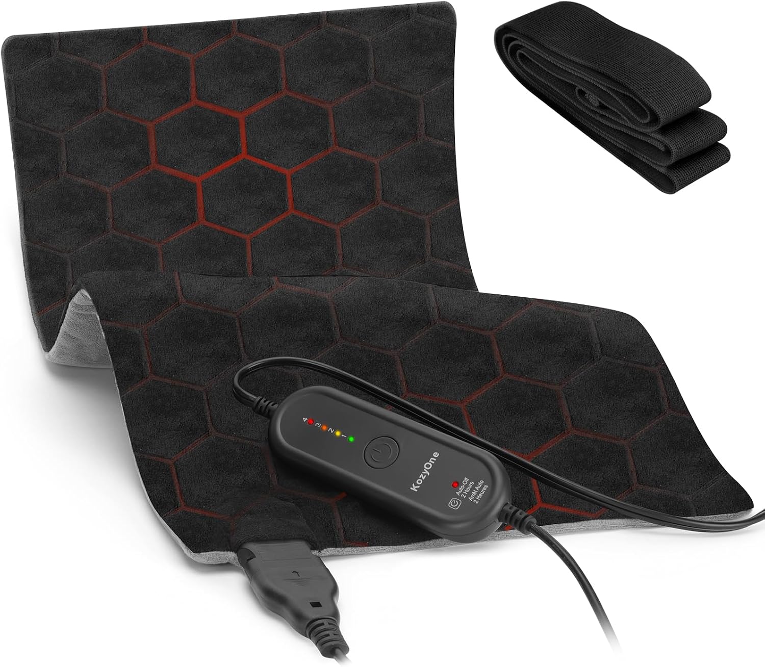 KozyOne Weighted Premium Heating Pad – Far Infrared & Negative Ion Therapy for Pain Relief in Back, Neck, Shoulders, Knees, 4 Heat Settings, Auto-Off, Machine Washable (12″ x 24″)