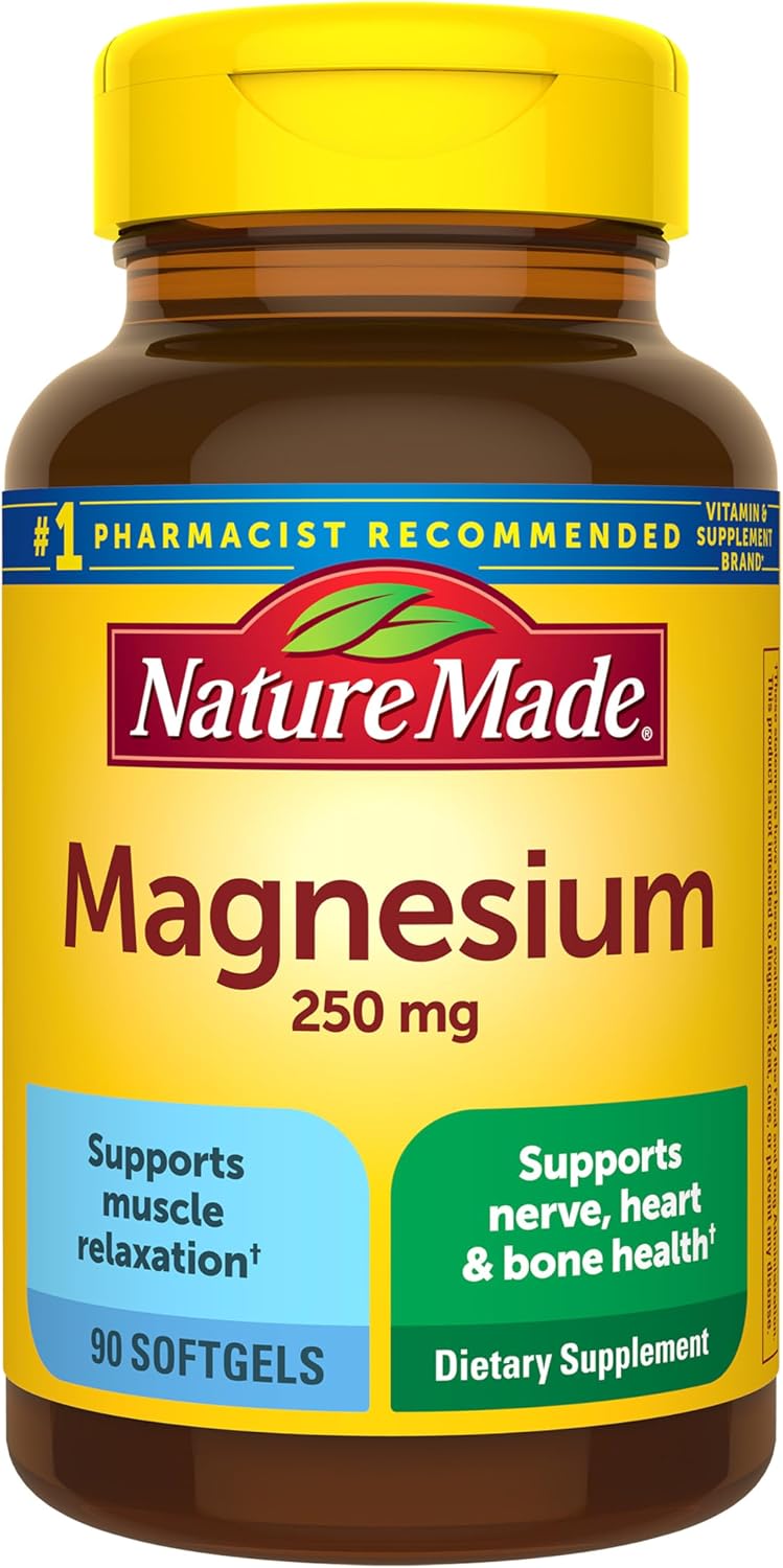 Nature Made Magnesium 250 mg Softgels, 90 Softgels | Magnesium Supplements for Men and Women, Support for Muscle, Heart, Bone and Nerve Health, 90 Day Supply