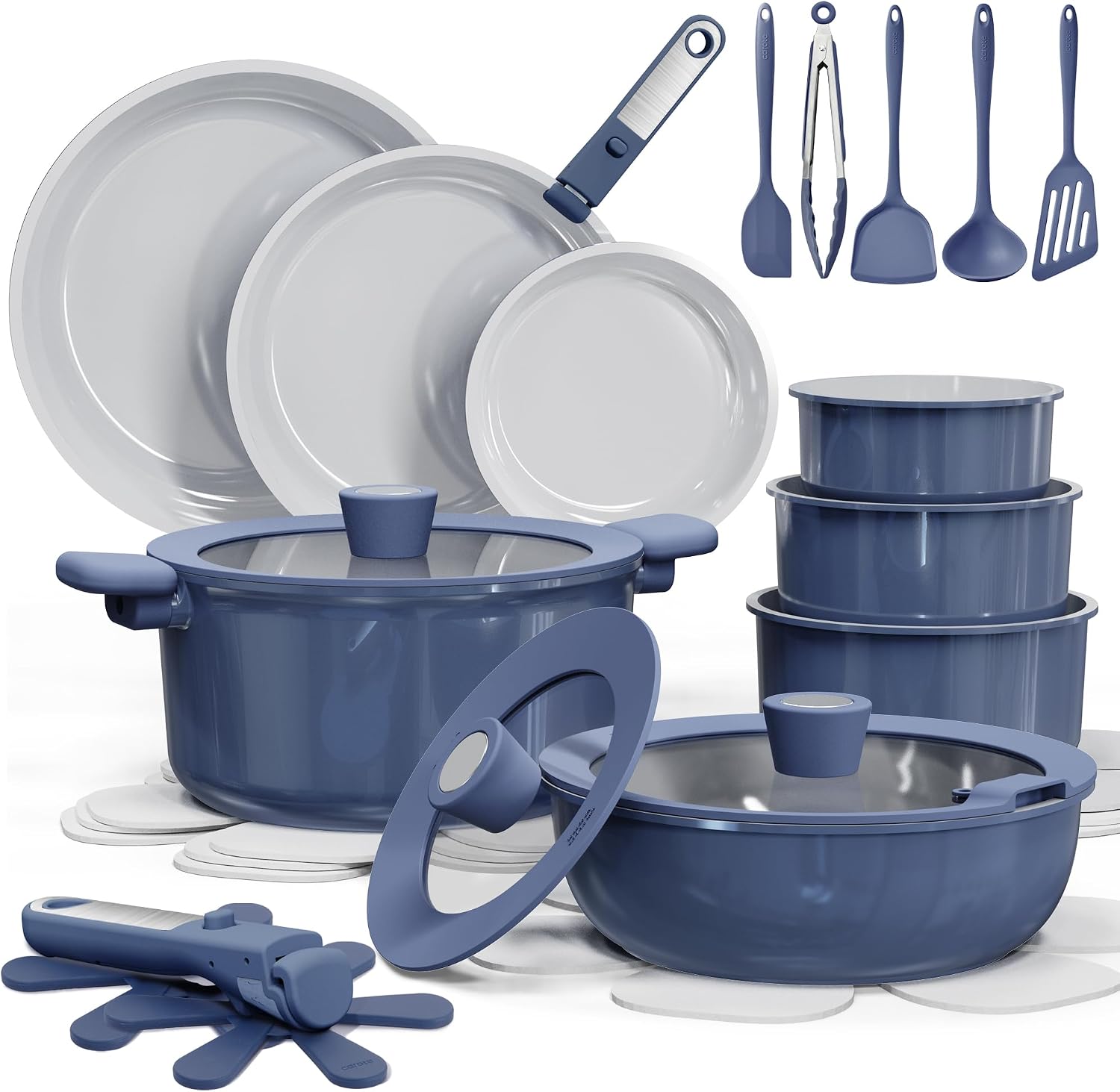 CAROTE 27pcs Ceramic Cookware Set, Pots and Pans Set with Detachable Handle