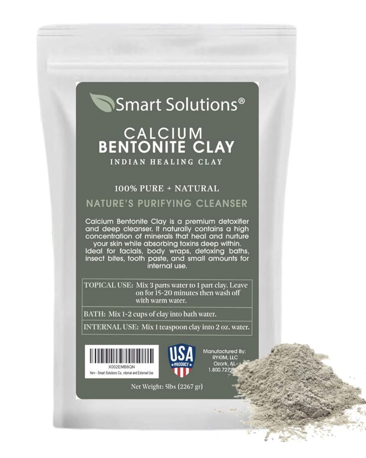 SMART SOLUTIONS Calcium Bentonite Clay, 5 lb | Pure Indian Healing Clay, All Natural for External Use, DIY Facial Treatments, Deodorants, Hair Masks