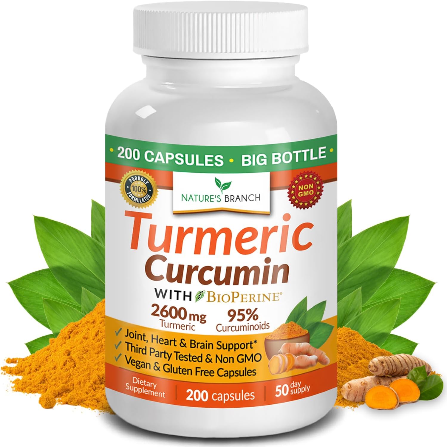 Turmeric Curcumin Supplement with Black Pepper 2600mg for High Absorption