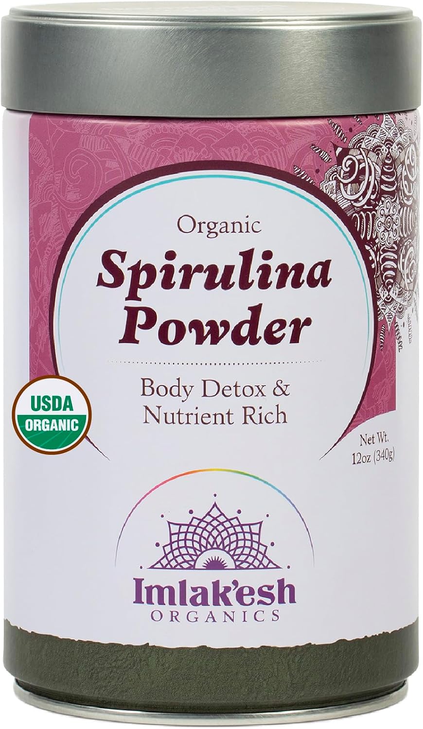 Imlakesh Organics Spirulina Powder – Heirloom Superfood, Grown in South America, Energy, Detox, Focus, Plant-Based Protein, Vitamin B12, Vegan, Keto, Gluten-Free (12oz Metal Jar, 68 Servings)