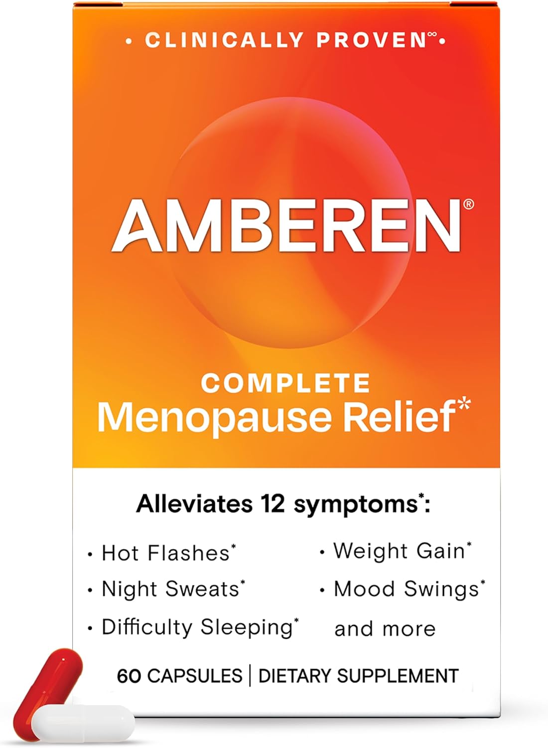 Amberen Menopause Supplement, Multi-Symptom Relief, 30 Day Supply | Clinically Proven, Helps Relieve Hot Flashes, Night Sweats, Mood Swings, Difficulty Sleeping, Fatigue, Drug & Hormone Free