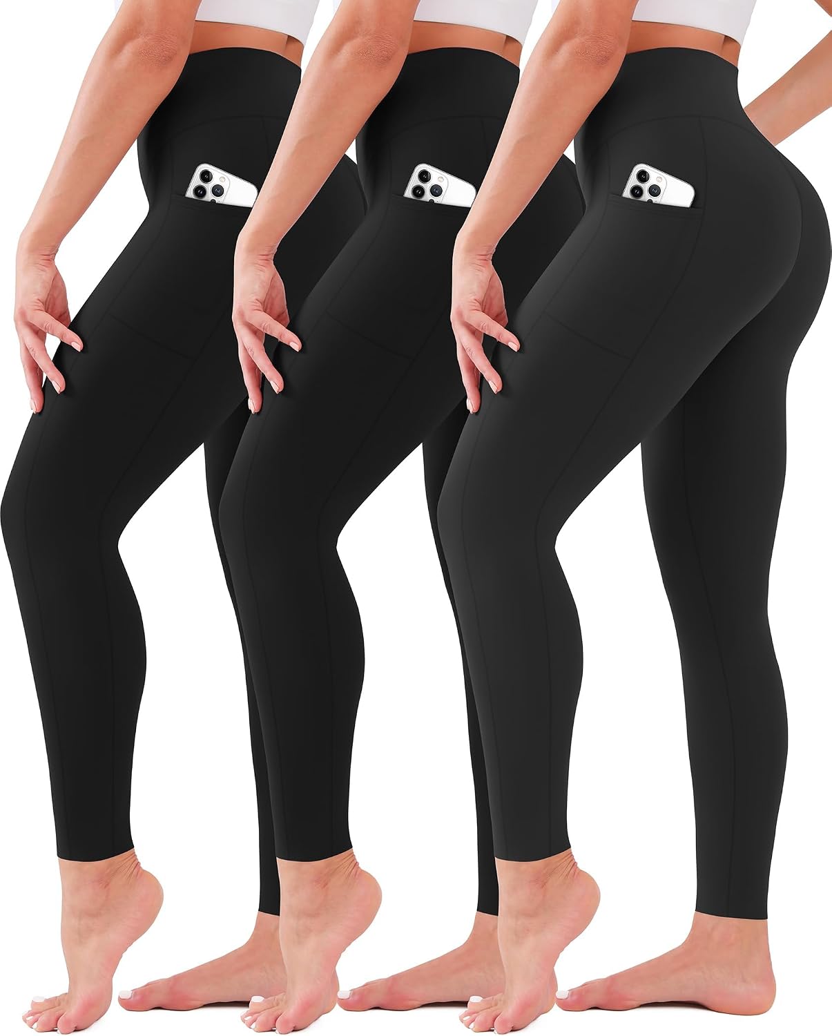 SUNCLOVE 3 Pack Leggings with Pockets for Women High Waisted Tummy Control Soft Yoga Pants Womens Workout Gym Leggings