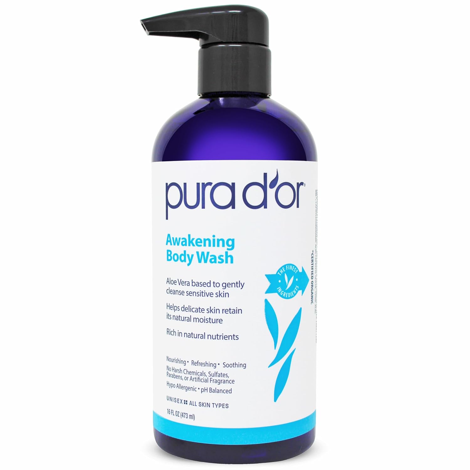 PURA D’OR Awakening Moisturizing Body Wash with Aloe Vera, 16oz