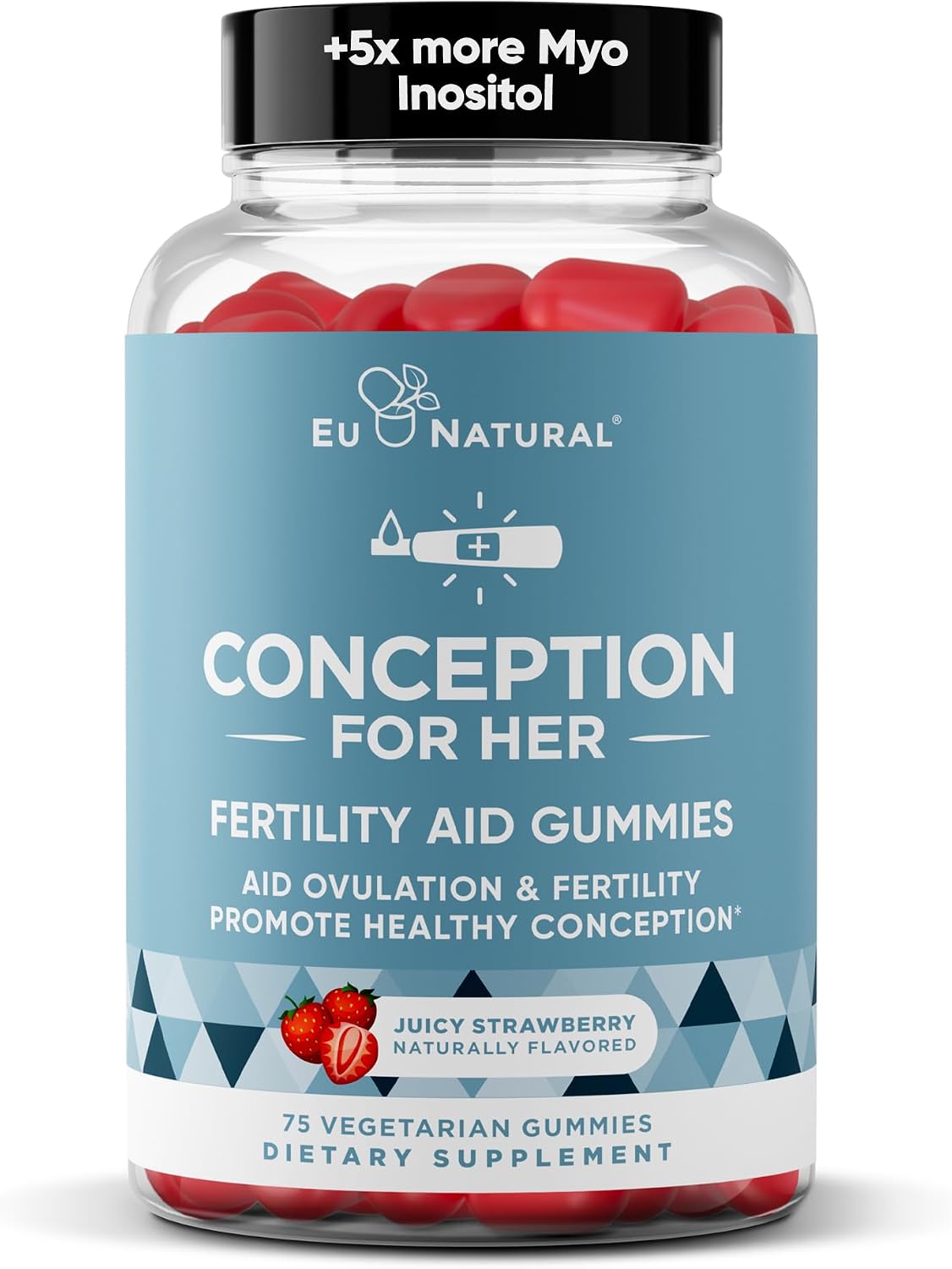 Conception for Her Fertility Gummies with Myo-Inositol, 75 Pectin Gummies | Supports ovulation, hormone balance & reproductive health with Folate & essential nutrients in delicious strawberry flavor