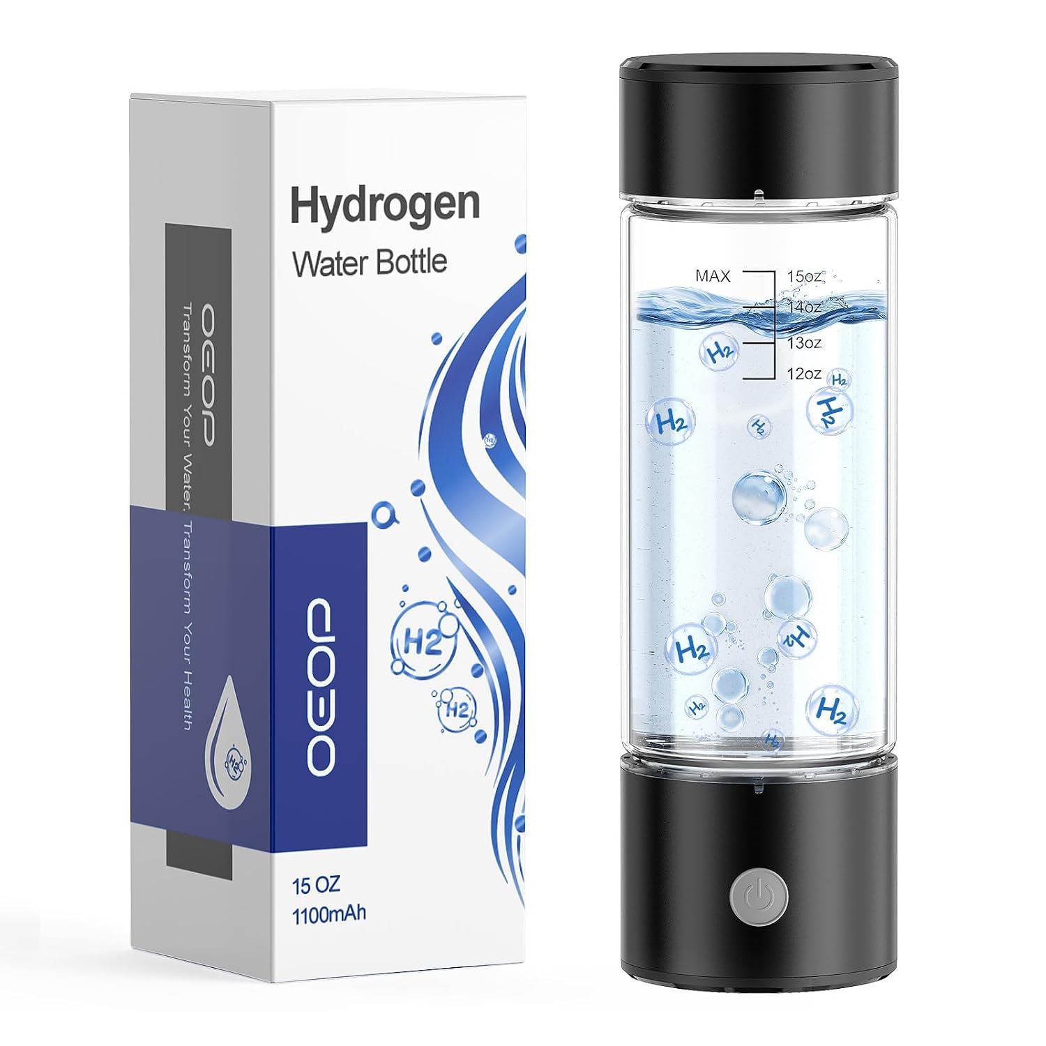 Hydrogen Water Bottle, 2200PPB in 3 Mins Hydrogen Water Generator, SPE PEM Technology, 14oz Portable Hydro Water Machine for Home, Travel, Gym | Best Health Gift for Family & Friends(Black)