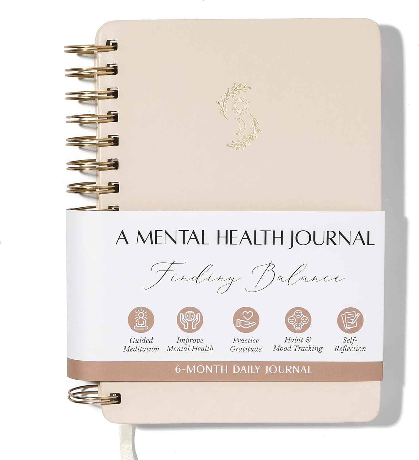 FINDING BALANCE Mental Health Journal – 6-Month Daily Journal with Prompts for Mindfulness, Self-Care & Healing – Anxiety & Depression Relief – Beige Spiral