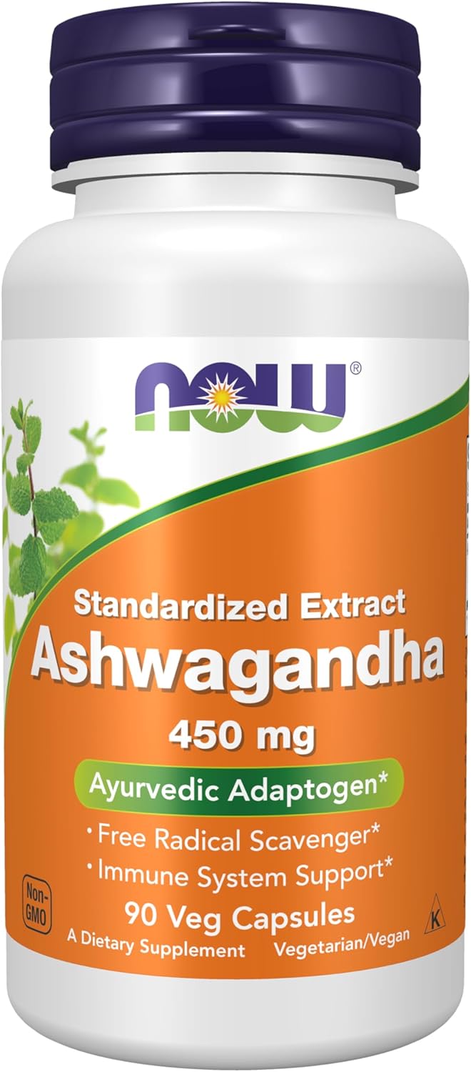 NOW Supplements, Ashwagandha (Withania somnifera) 450 mg (Standardized Extract), 90 Veg Capsules
