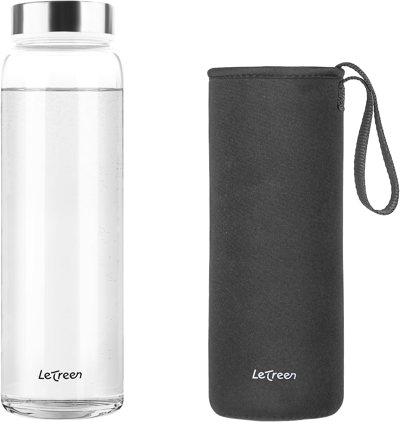Glass Water Bottle 32 oz with Neoprene Sleeve, 1 Pack | Glass Drinking Bottle, Borosilicate Wide Mouth, BPA-Free Leak Proof Reusable for Hot Cold Drinks, Work, Gym, Home
