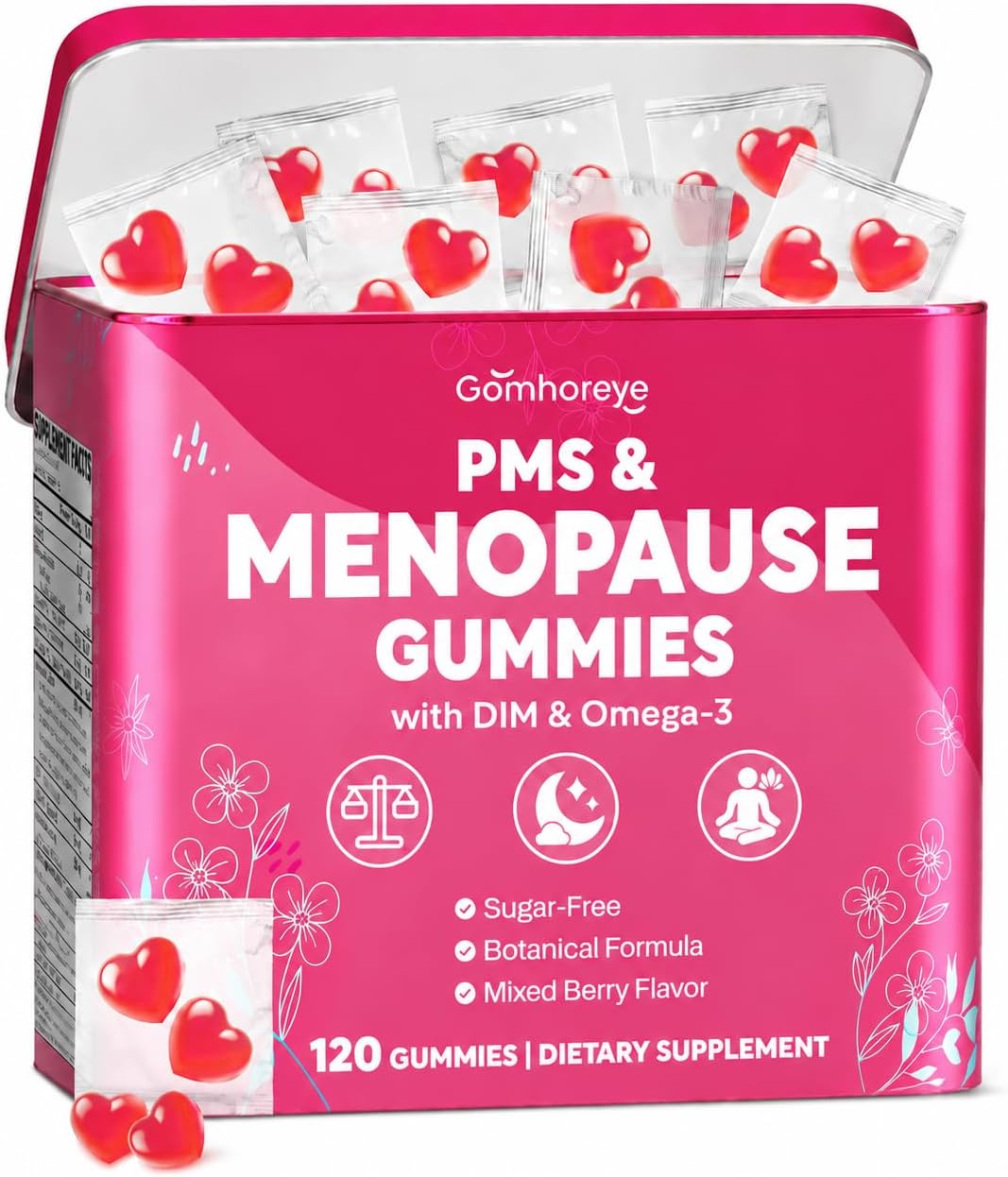 Menopause Supplements for Women – Menopause Support Gummies, Perimenopause, | Hormone Balance & PMS Relief with DIM, Black Cohosh | Supports Hot Flashes, Night Sweats & Mood Balance | Sugar-Free, 120 Ct