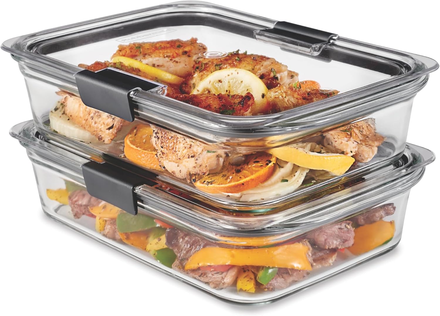 Rubbermaid Brilliance Glass Food Storage Containers, 8 Cup, Set of 2, BPA-Free, Leak-Proof, Clear