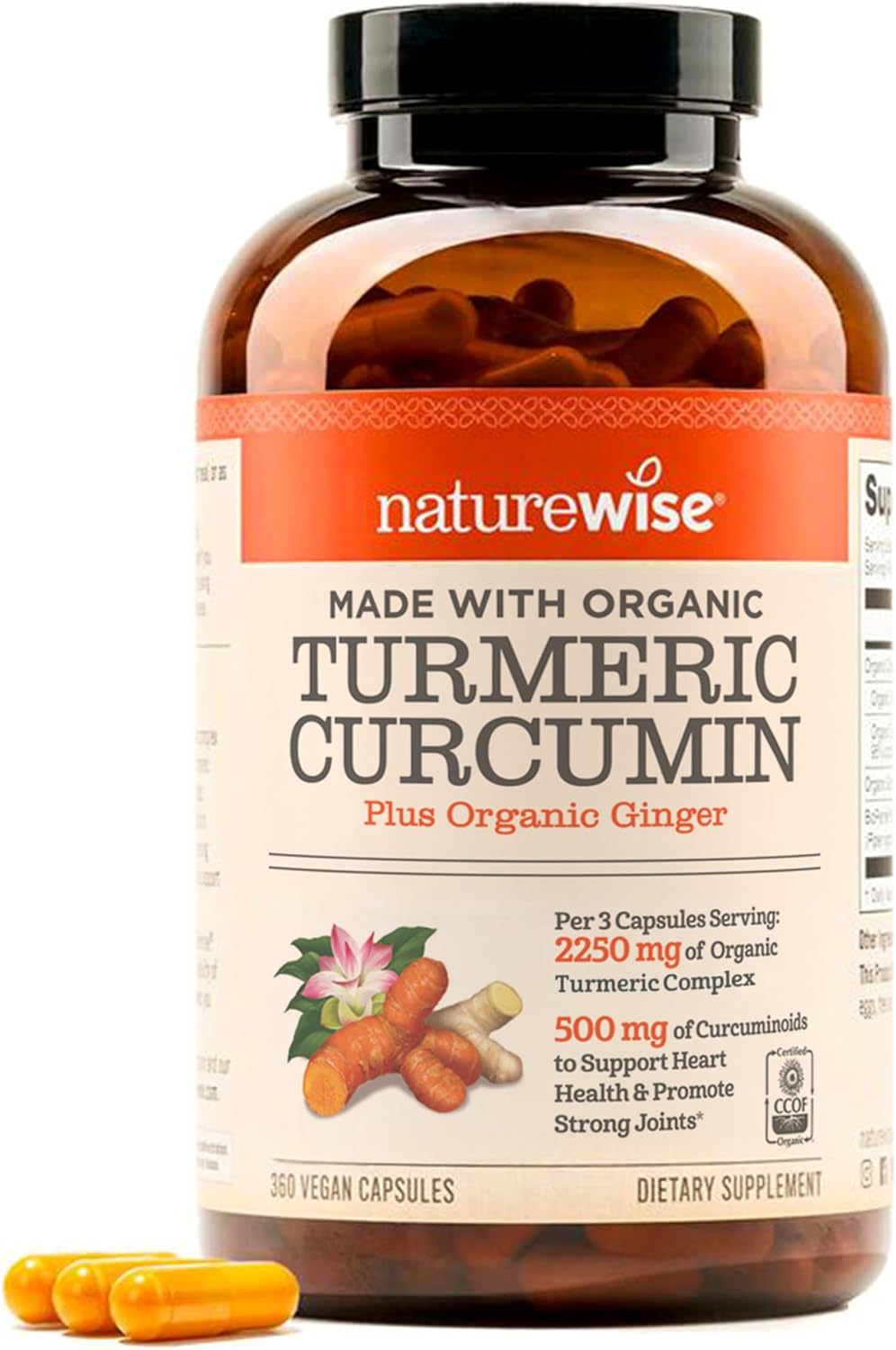 NatureWise Turmeric Curcumin 2250mg Supplement with BioPerine, 360 Capsules