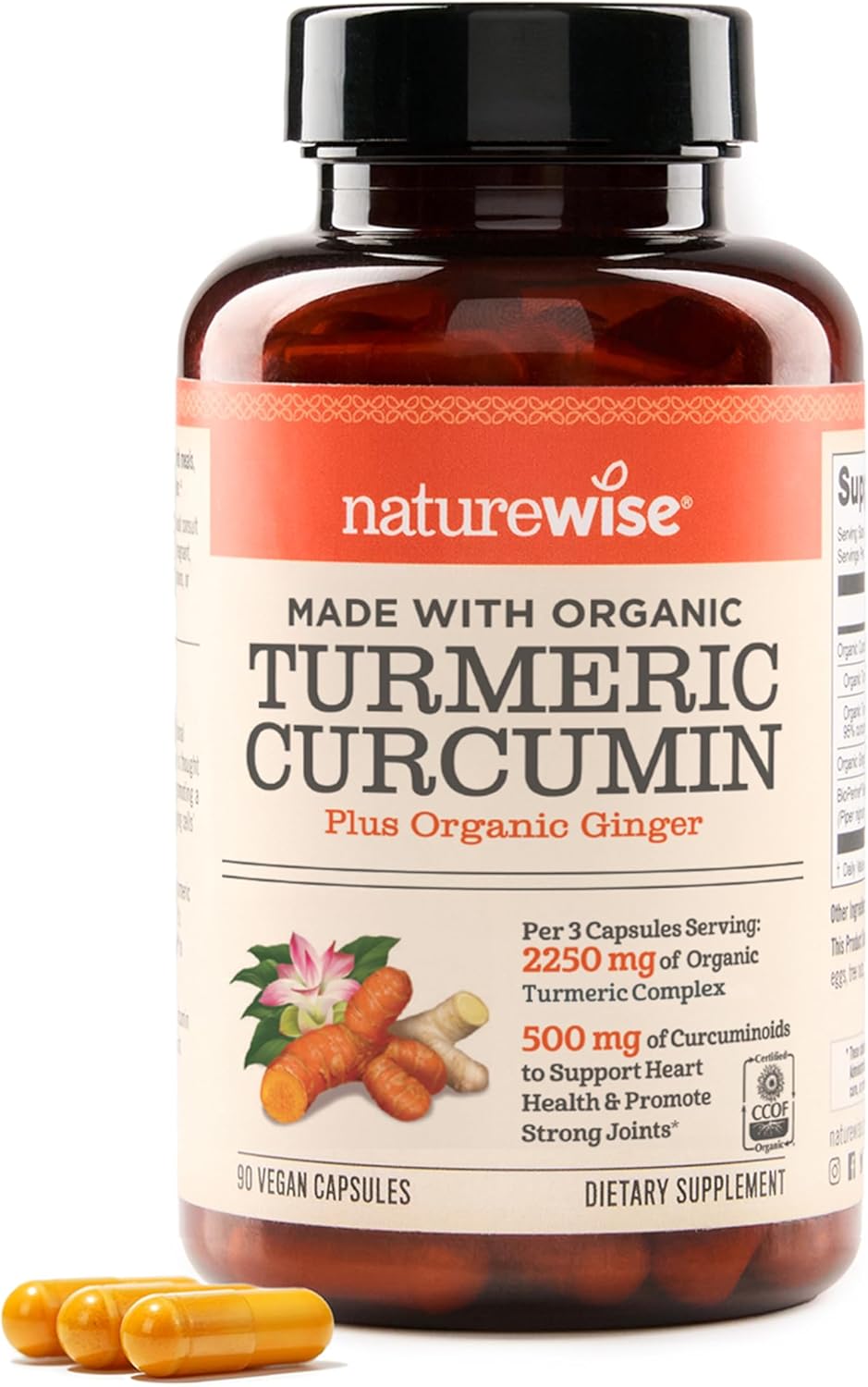 NatureWise Turmeric Curcumin 2250mg Supplement with BioPerine, 90 Capsules
