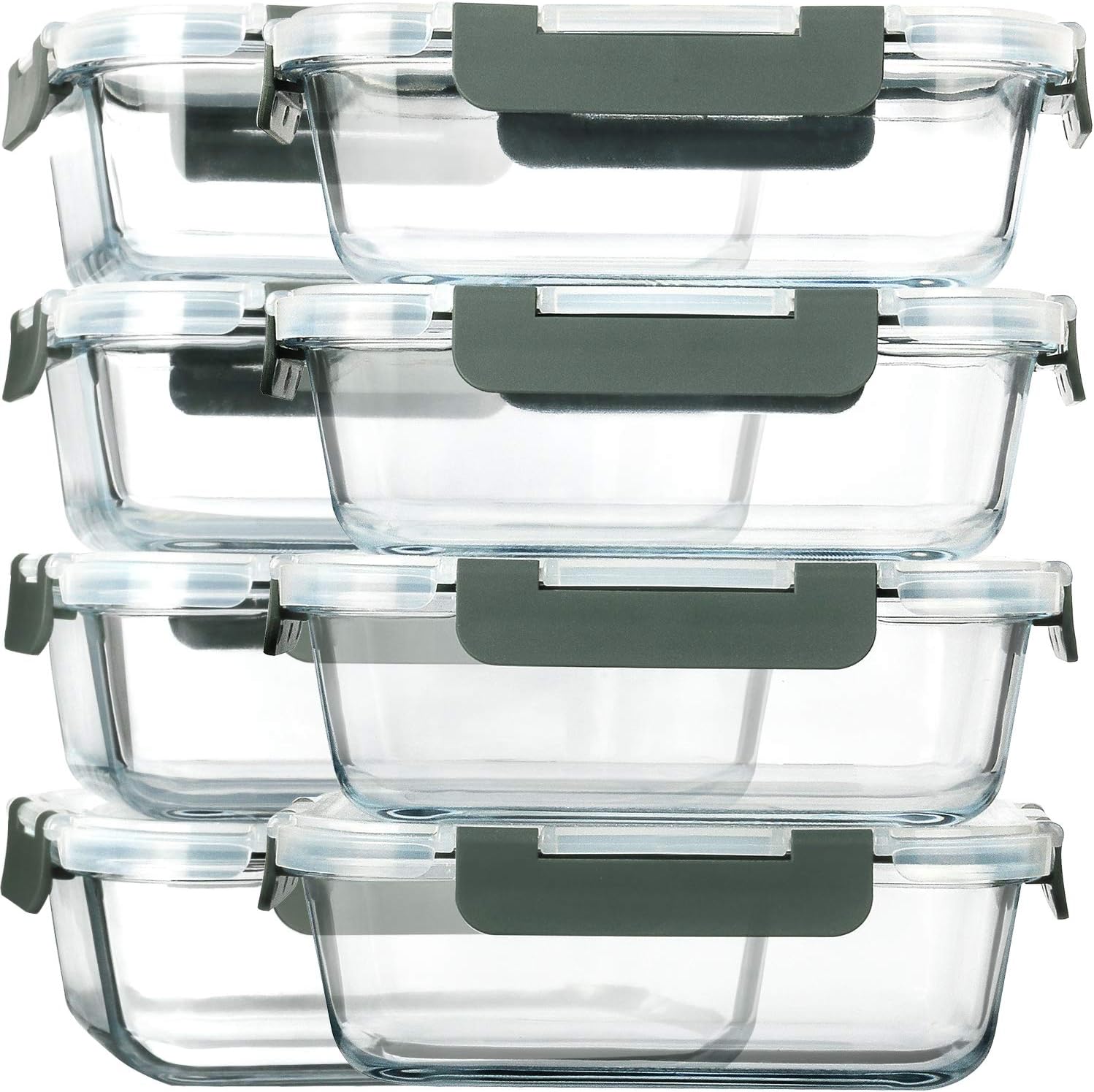 M MCIRCO 8 Pack,30 oz Glass Food Storage Containers with Lids, Gray | Glass Meal Prep Containers,Airtight Lunch Containers with Lids, Microwave, Oven, Freezer and Dishwasher Friendly, BPA Free