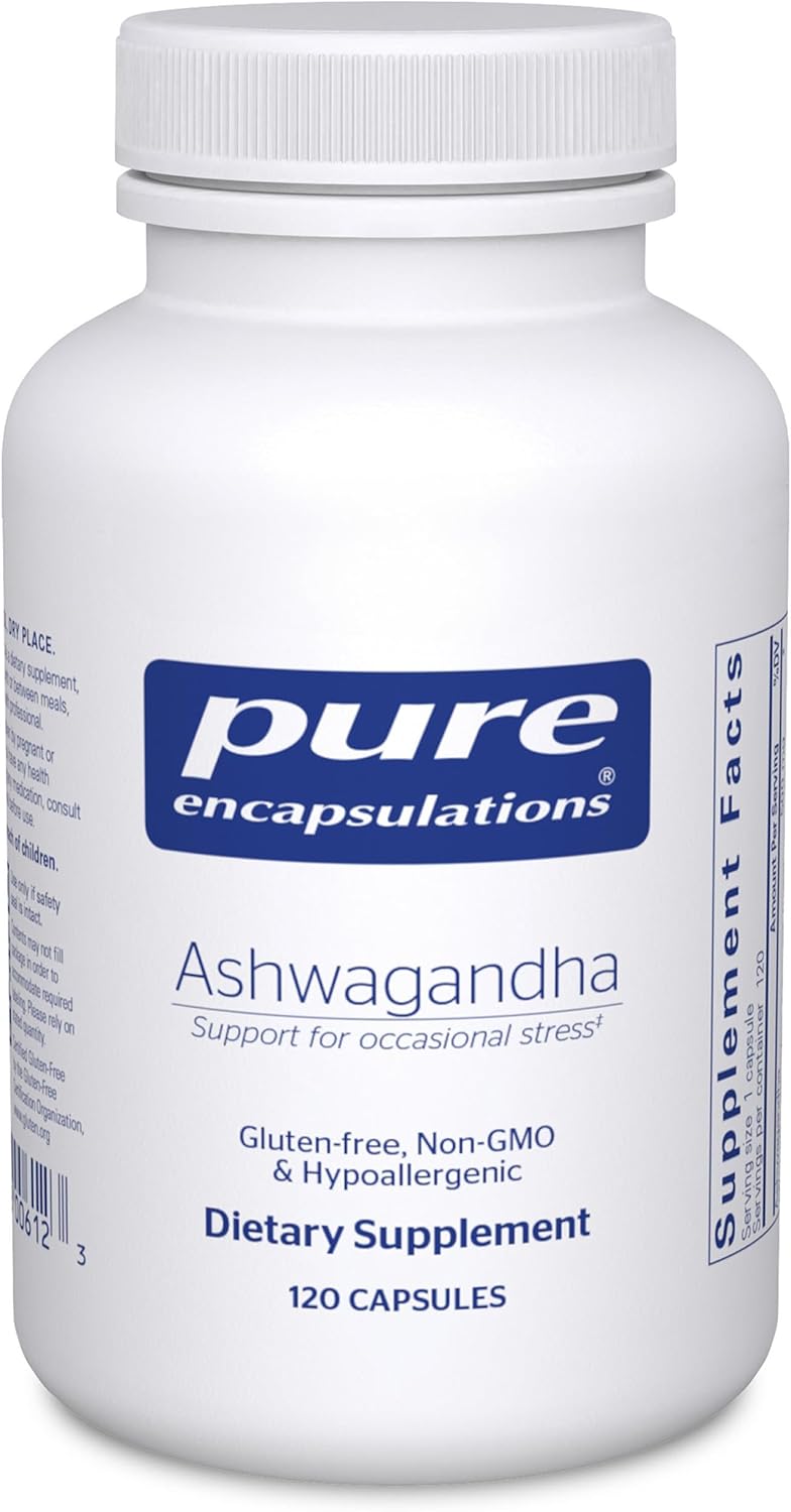 Pure Encapsulations Ashwagandha, 120 Capsules | 500 mg Ashwagandha Extract, Metabolism and Stress Support, Immune Support*, Non-GMO and Vegan