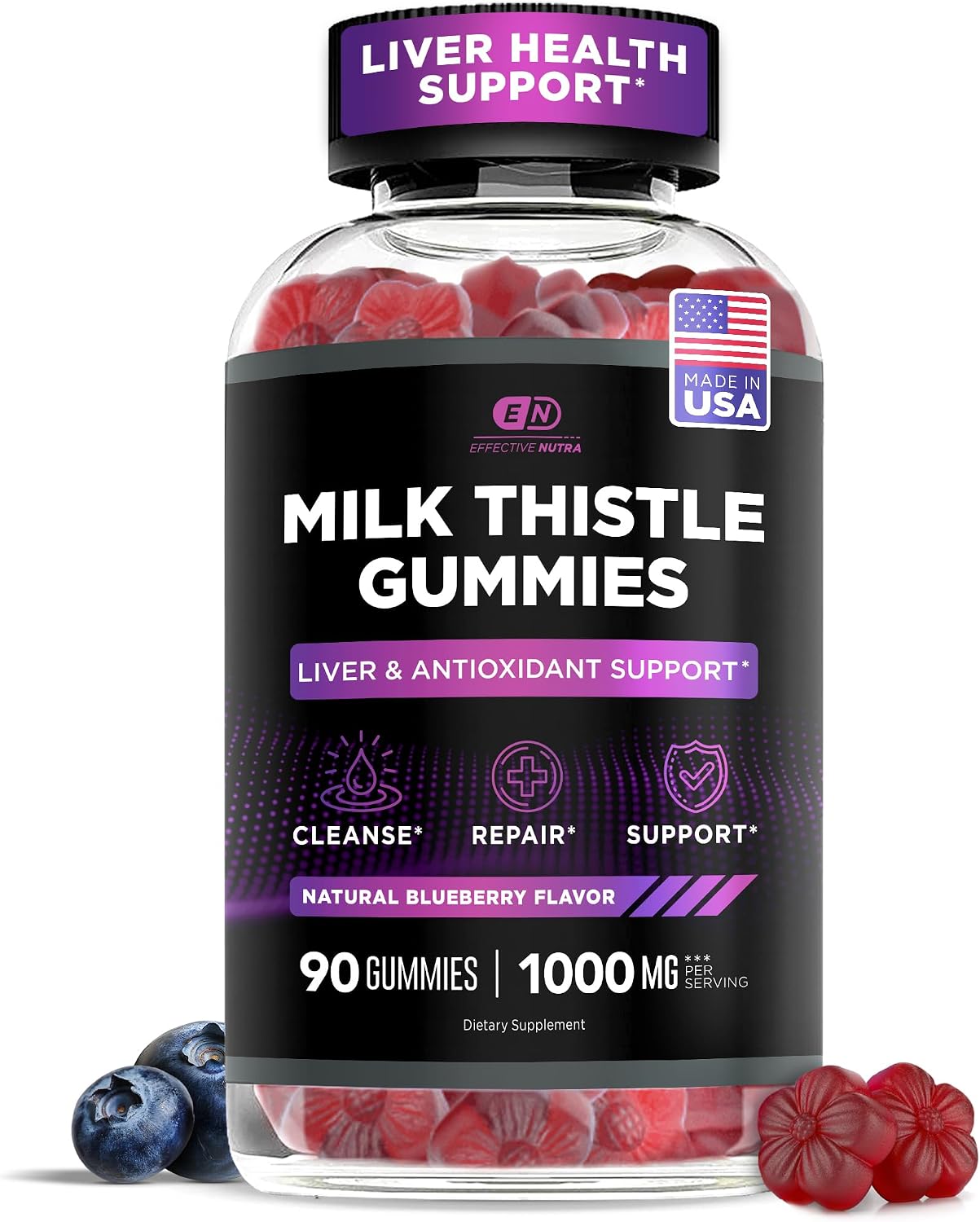 Effective Nutra Milk Thistle Gummies 1000 mg, Sugar-Free, 90 Count