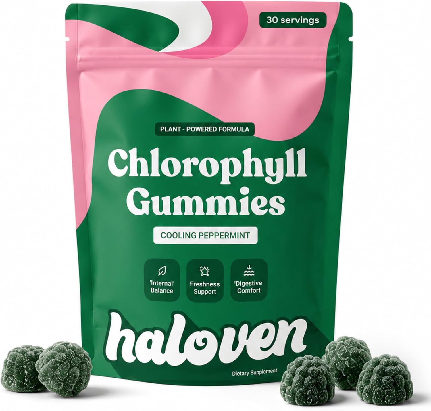 Chlorophyll Gummies, Body Odor Support, Peppermint, 30 Servings | 100mg Chlorophyllin | Peppermint & Parsley | Detox Support | Internal Freshness | Gut Health | Vegan | No Artificial Dyes