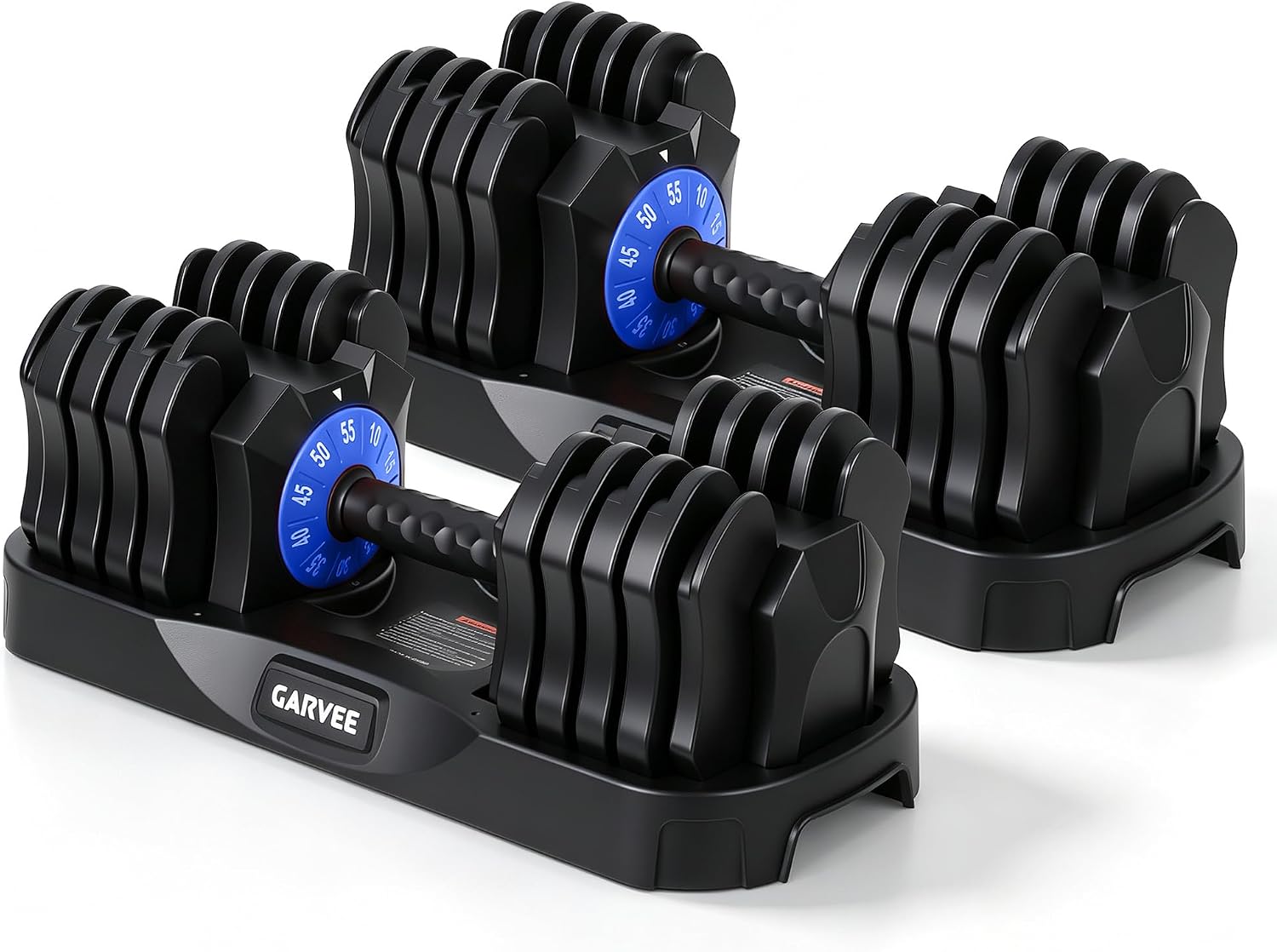 Garvee Adjustable Dumbbell Set 10-55LB for Home Gym Dial-Select Weight | 10-in-1 Quick Select Dumbbell Set | Anti-Slip Grip | Full Body Beginner to Intermediate | Steel Plates Lock into Base| Single