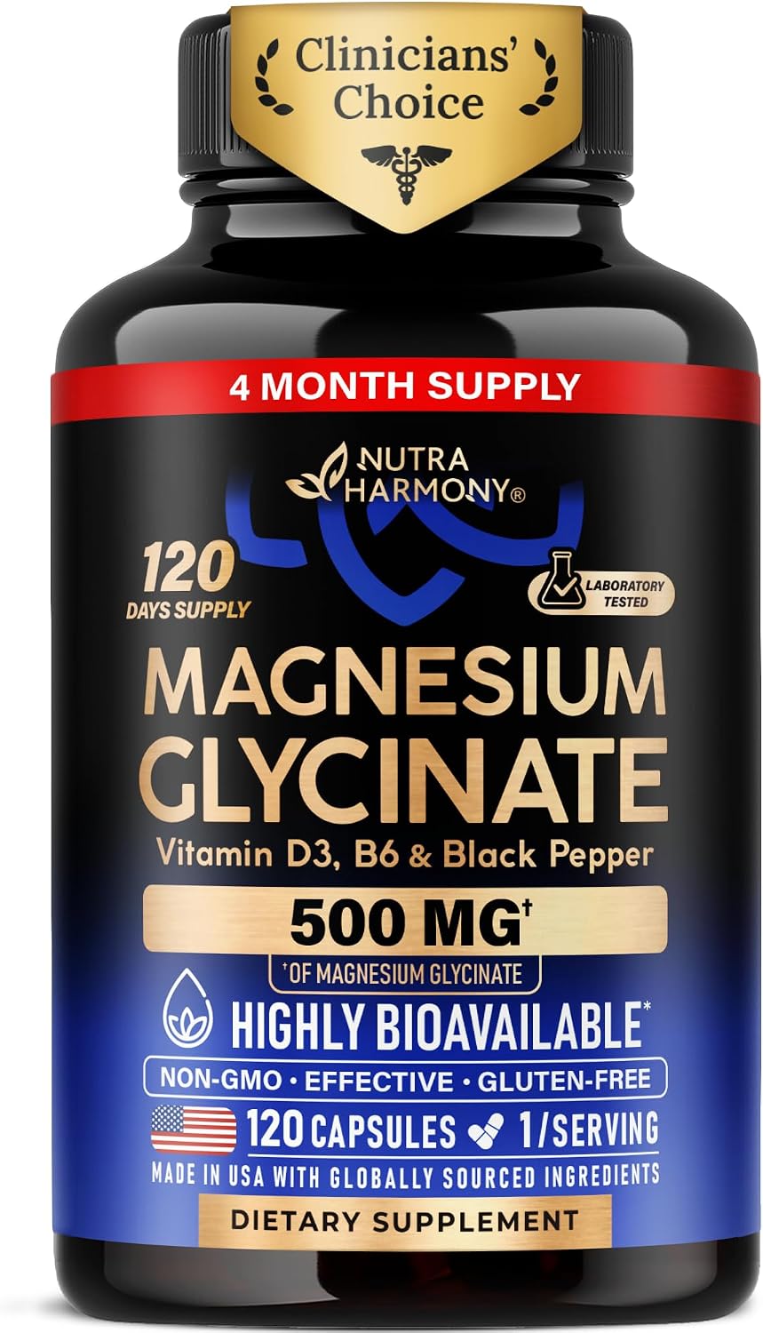Magnesium Glycinate 500mg – VIT. B6 & D3 – Sleep, Muscle & Heart – 120 Caps
