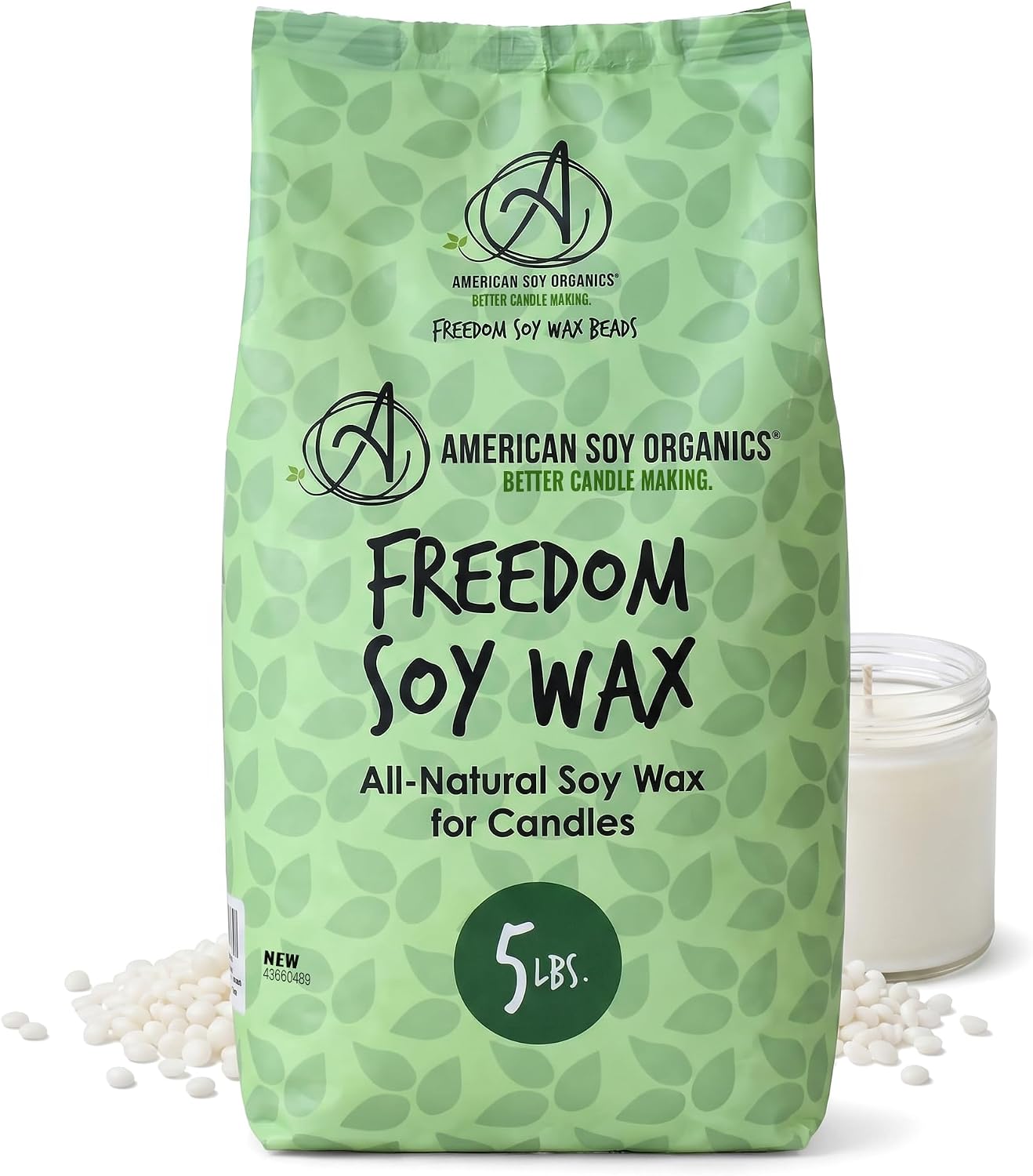American Soy Organics Freedom Soy Wax Beads, All-Natural Candle Wax, 5 lbs | DIY Candle Making Supplies Ideal for Container Candles, Tealights & Wax Melts, Paraffin-Free, Beeswax-Free, Microwavable