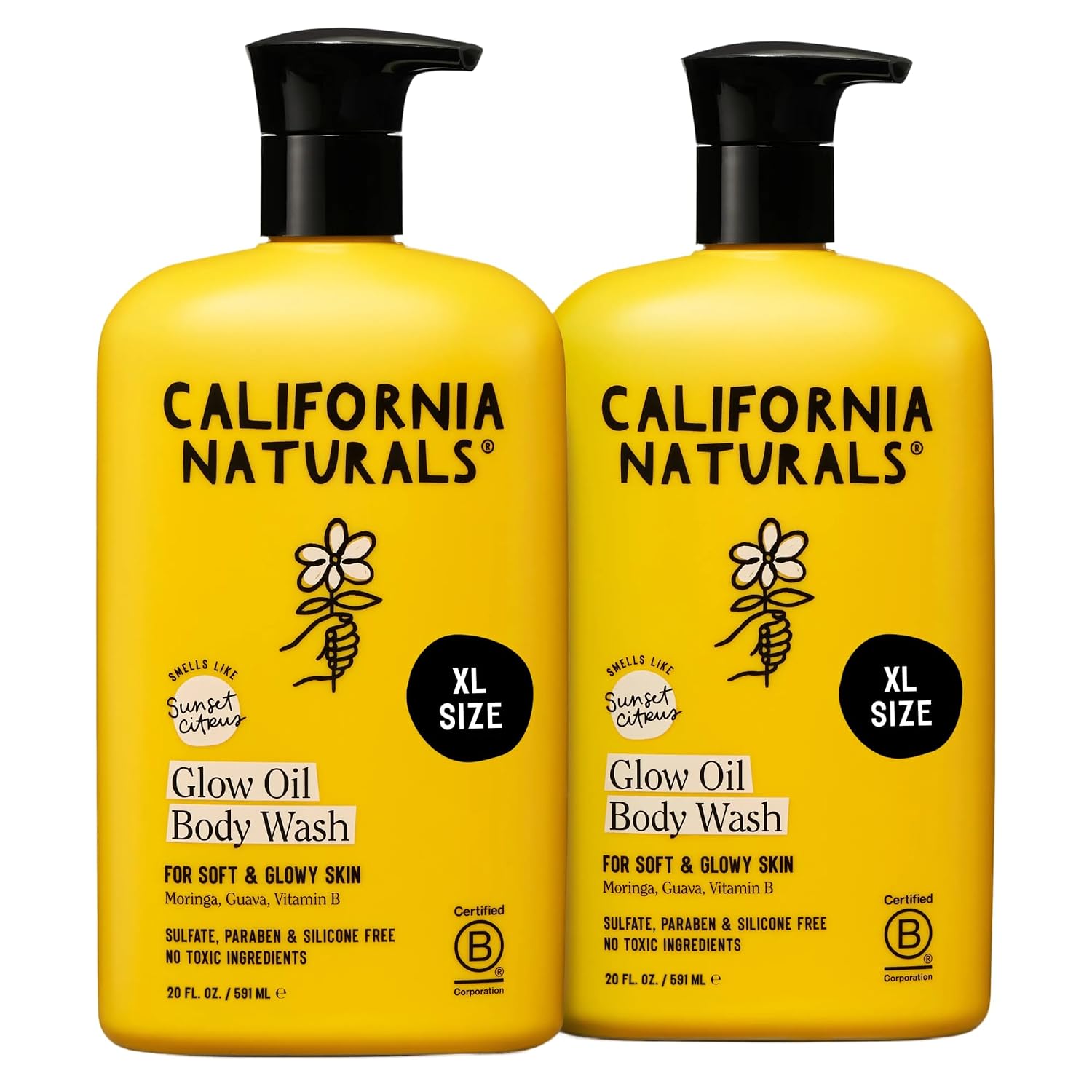 California Naturals Glow Body Wash Sunset Citrus 2-Pack, Hydrating Body Wash for Soft Glowing Skin, Gentle Skin Care for Women & Men, Natural, Vegan, Cruelty, Paraben & Sulfate Free, 20 oz