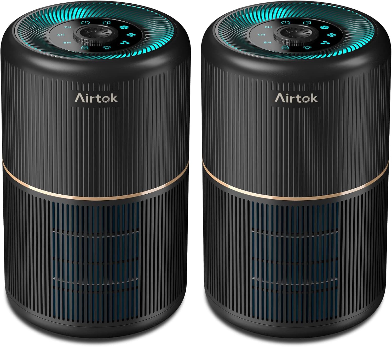 AIRTOK 2 Pack Air Purifier for Home Bedroom, Office Desktop Air Cleaners with 12pcs Fragrance Sponge, H13 HEPA Filter, 4 Stage Filtration up to 376 sqft Black Available for California