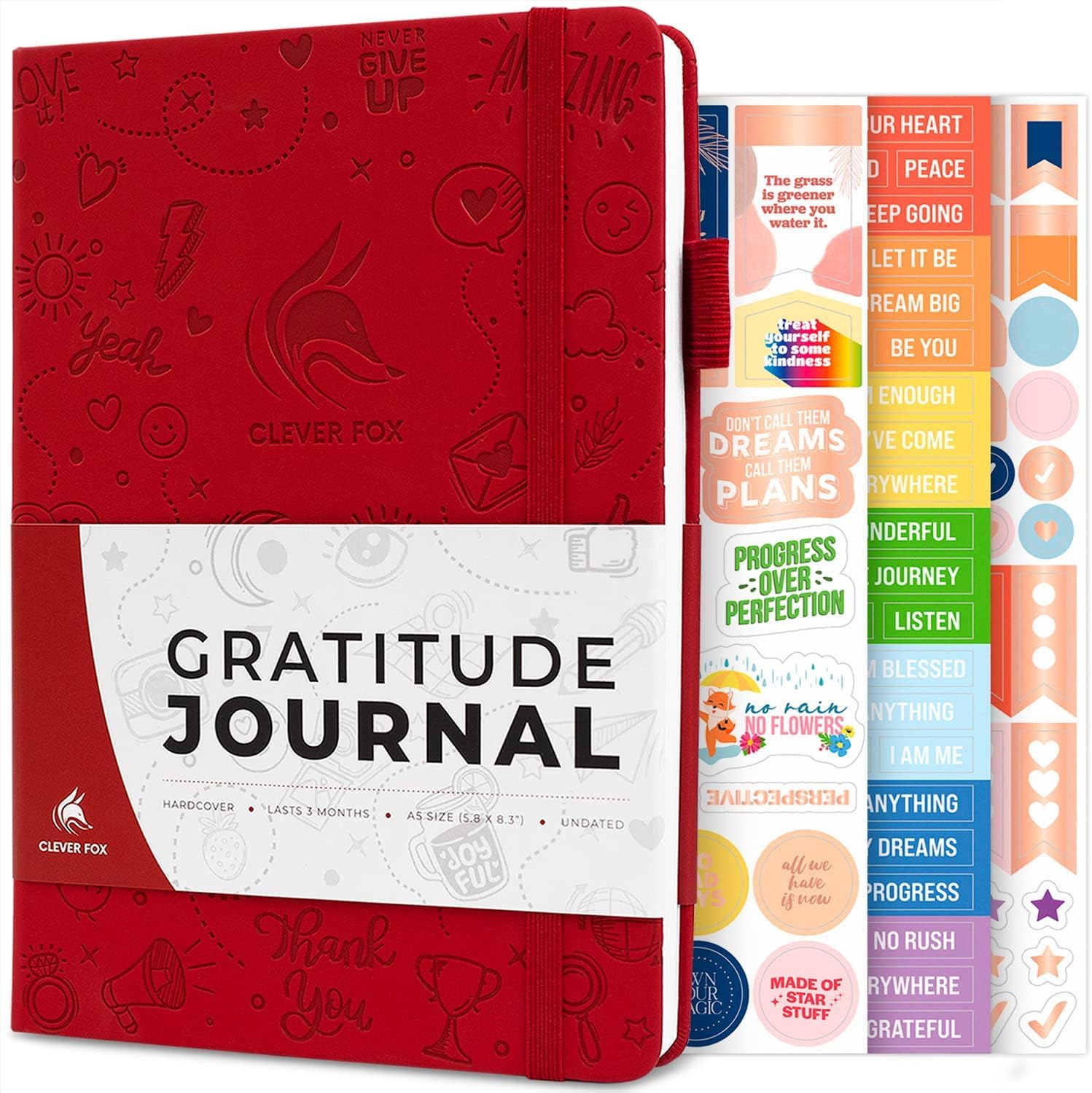 Clever Fox Gratitude Journal for Women & Teen Girls, 5.8×8.3 Red | 3-month daily guided journal, inspirational prompts for positivity, self-care, mental health, anxiety, depression therapy