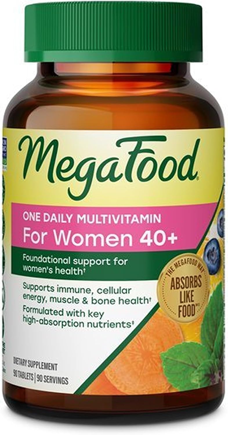 MegaFood One Daily Multivitamin for Women 40+ with 22 Nutrients, 90 Tablets | Immune Support, Cellular Energy, Muscle & Bone Health, Methylated B12, Methylfolate, Vitamin D3, C and Zinc, 90 Servings