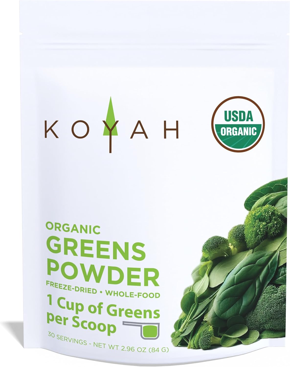 Organic Greens Blend Powder, Freeze-Dried: 30 Servings | 1 Scoop = 1 Cup Fresh, Whole-Food Powder, 100% Pure, No Additives