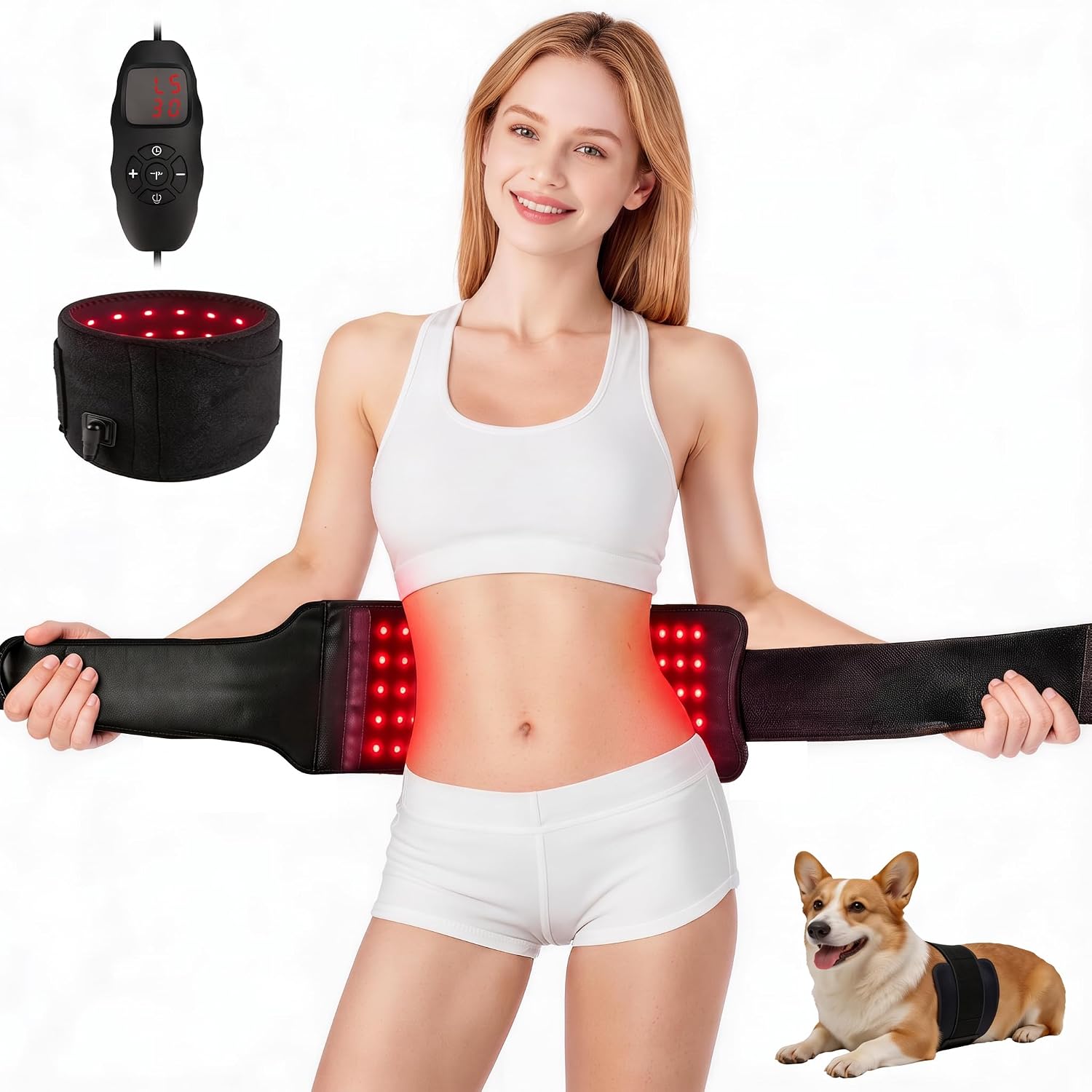 Red Light Therapy Pad, 70 LEDs Adjustable 22.1″x7.1″ Light Wrap | 3 Light Modes, 6 Timers & 5 Intensity Levels for Waist Back Knee Abdomen Legs, Universal Fit for Men Women & Pets