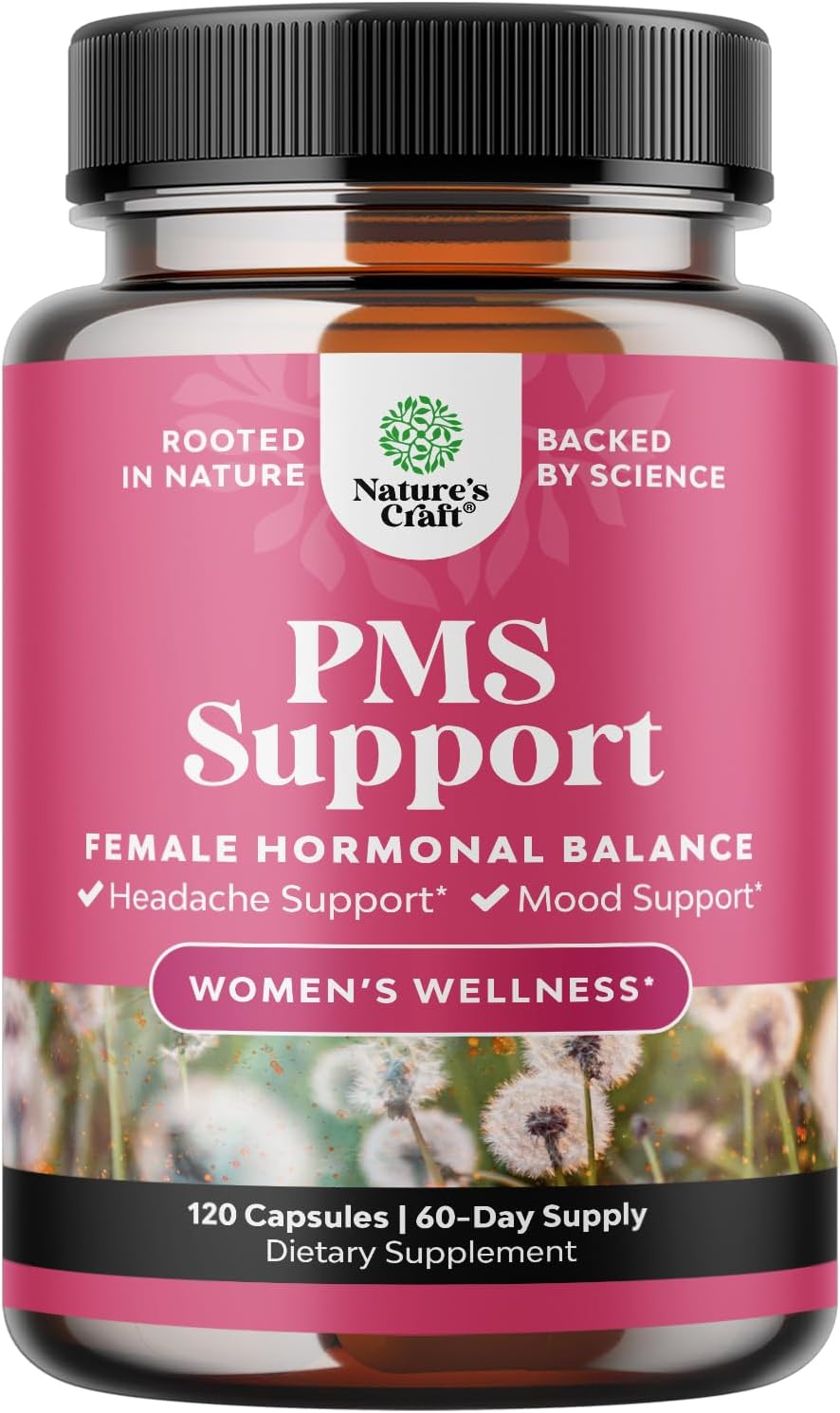 PMS Support Supplement for Women – Hormone Balance for Women & Menstrual Discomfort with DIM, Chasteberry, Black Cohosh & Ashwagandha – for Period Cramps Ease, Menopause Bloating, Mood Swing – 120 Ct
