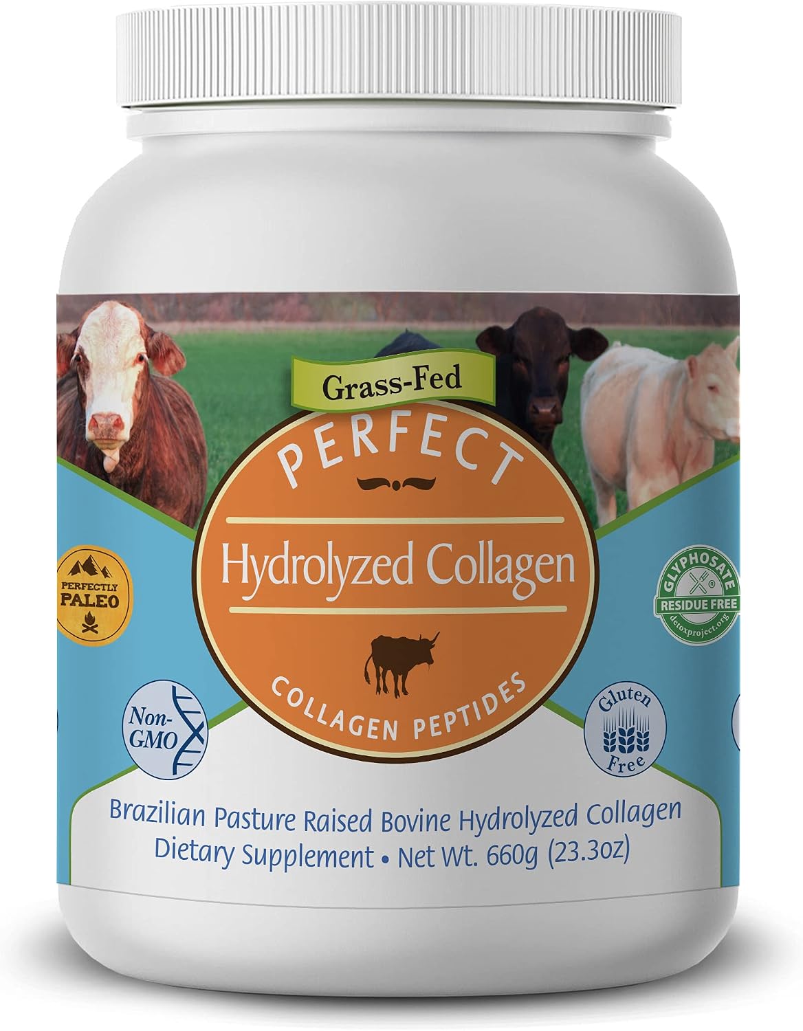 Perfect Supplements – Perfect Hydrolyzed Collagen Powder – 660 Grams – All Natural Collagen – Brazilian Pasture Raised – Promotes Healthy Skin