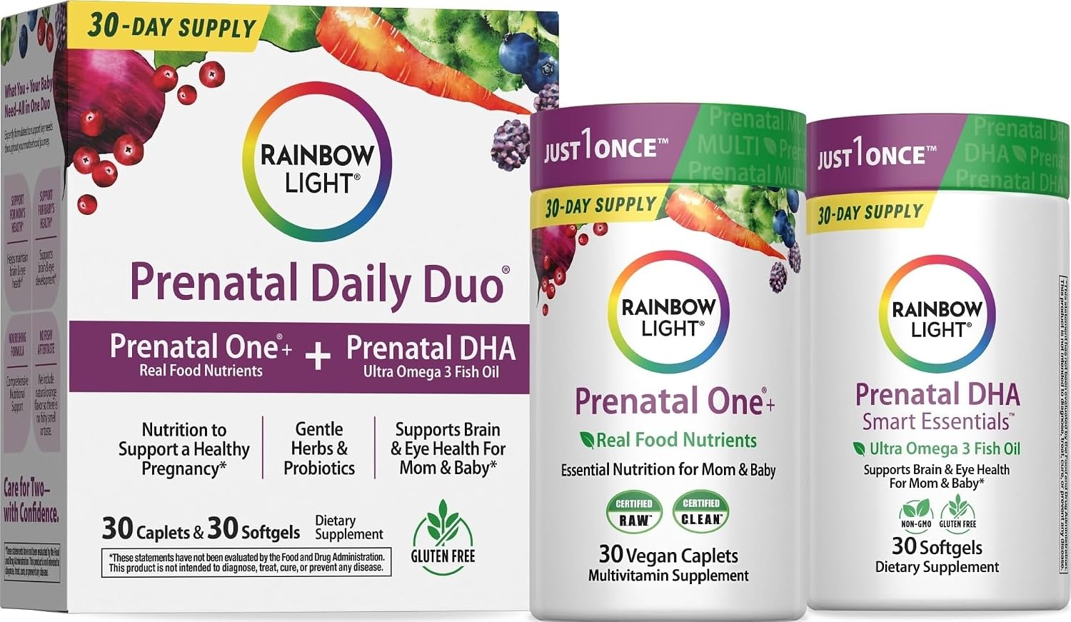 Rainbow Light Prenatal DHA Vitamins for Women | 30 Caplets & 30 Softgels | Omega-3 Fish Oil (DHA & EPA) | Support for Mom & Baby