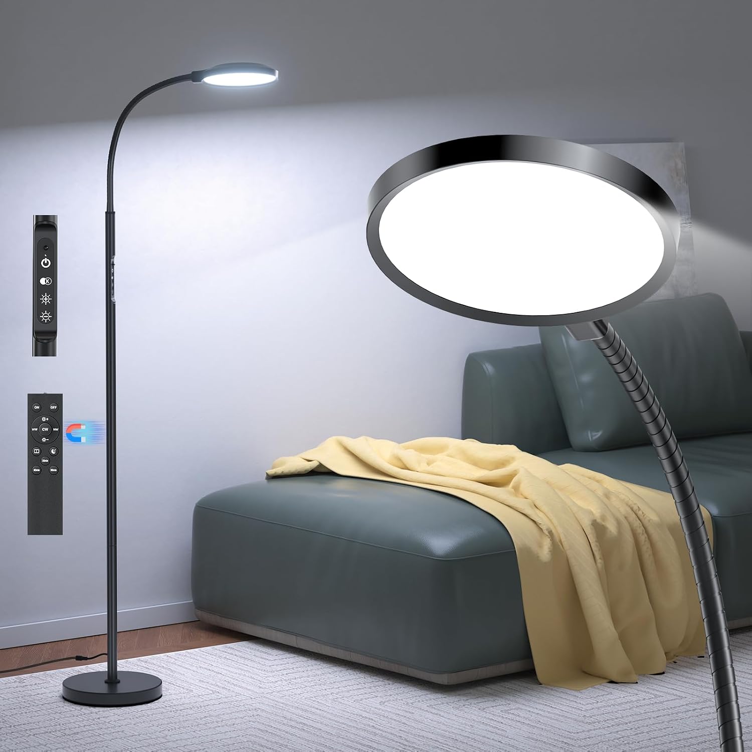 10000 Lux Light Therapy Lamp, Black Sun Lamp Sunlight Therapy, Floor Lamp | Full Spectrum UV-Free Sunlight Therapy Lamp with Timer,Dimmable Happy Lamp Light Therapy with Remote, Daylight Lamp for Home