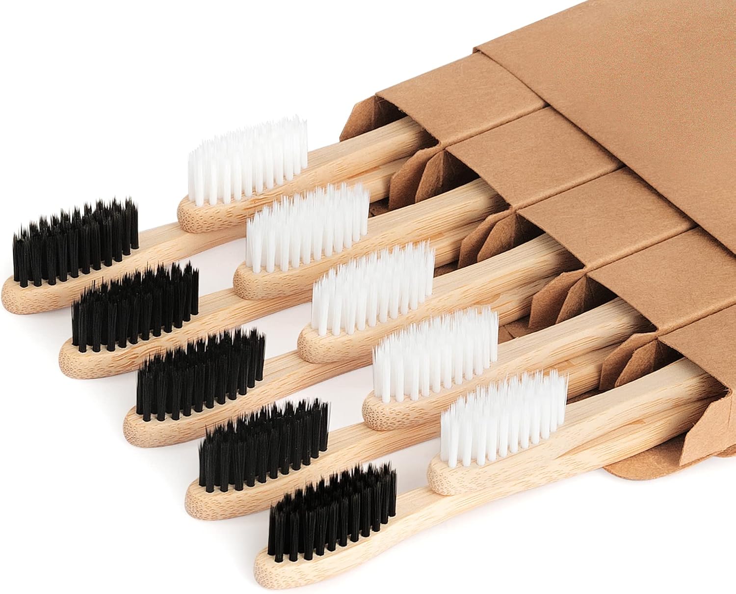 Bamboo Toothbrushes 10 Pack, Soft Bristle Toothbrush BPA Free Biodegradable | NUDUKO Eco-Friendly Natural Tooth Brush, Organic Soft Toothbrushes for Adults and Kids,cepillo de dientes for Sensitive Teeth