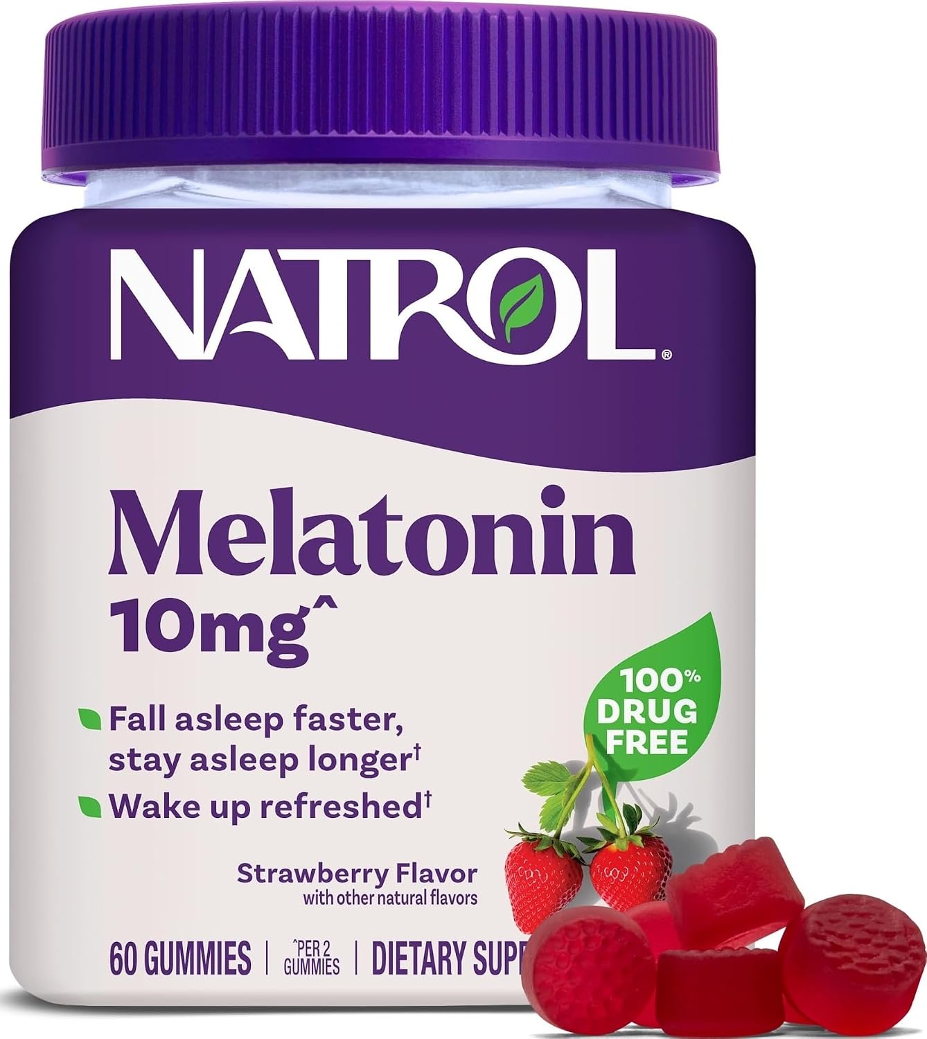 Natrol Melatonin 10 mg Gummies, Sleep Support for Adults, 60 Gummies | Supplement to Fall Asleep Faster & Stay Asleep Longer, Wake Up Refreshed, 100% Drug-Free, Strawberry-flavored, 30 Day Supply