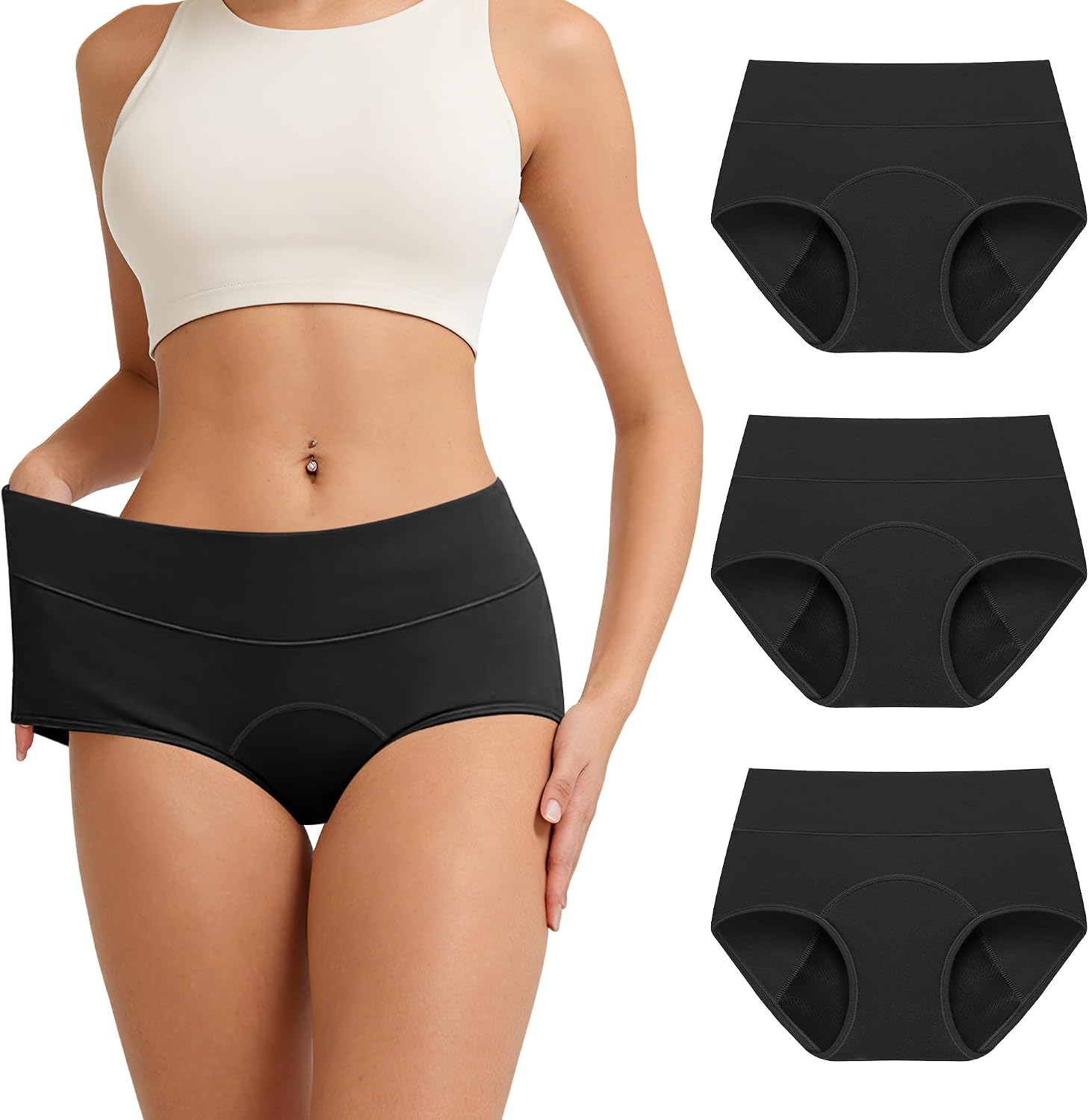 Period Underwear for Women Cotton Heavy Flow Leakproof Briefs 3 Pack