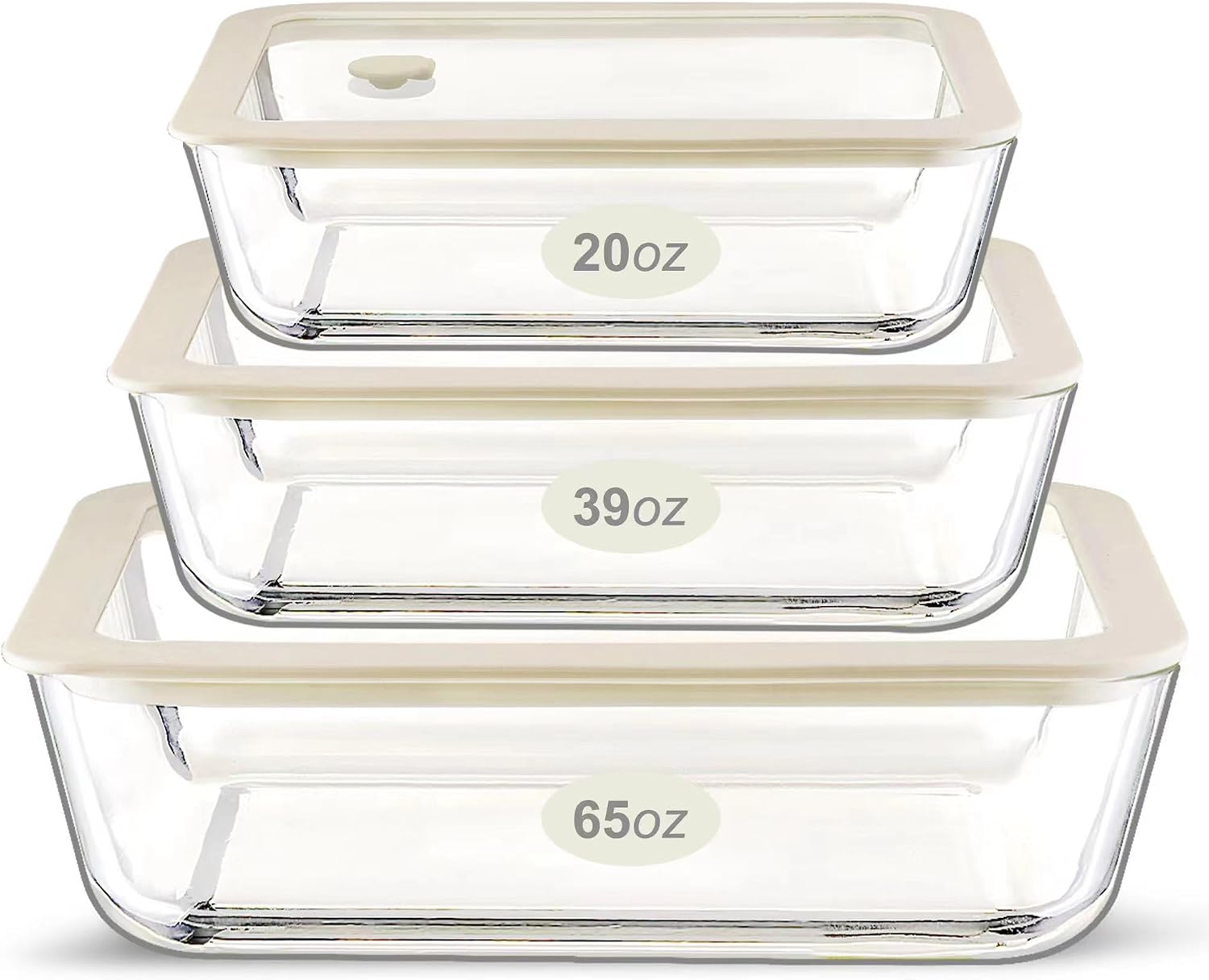 Glass Food Container Set with Glass Lid, 3 Pack, Meal Prep Containers with Silicone Framed Airtight Lid, Leakproof, 100% Plastic Free,