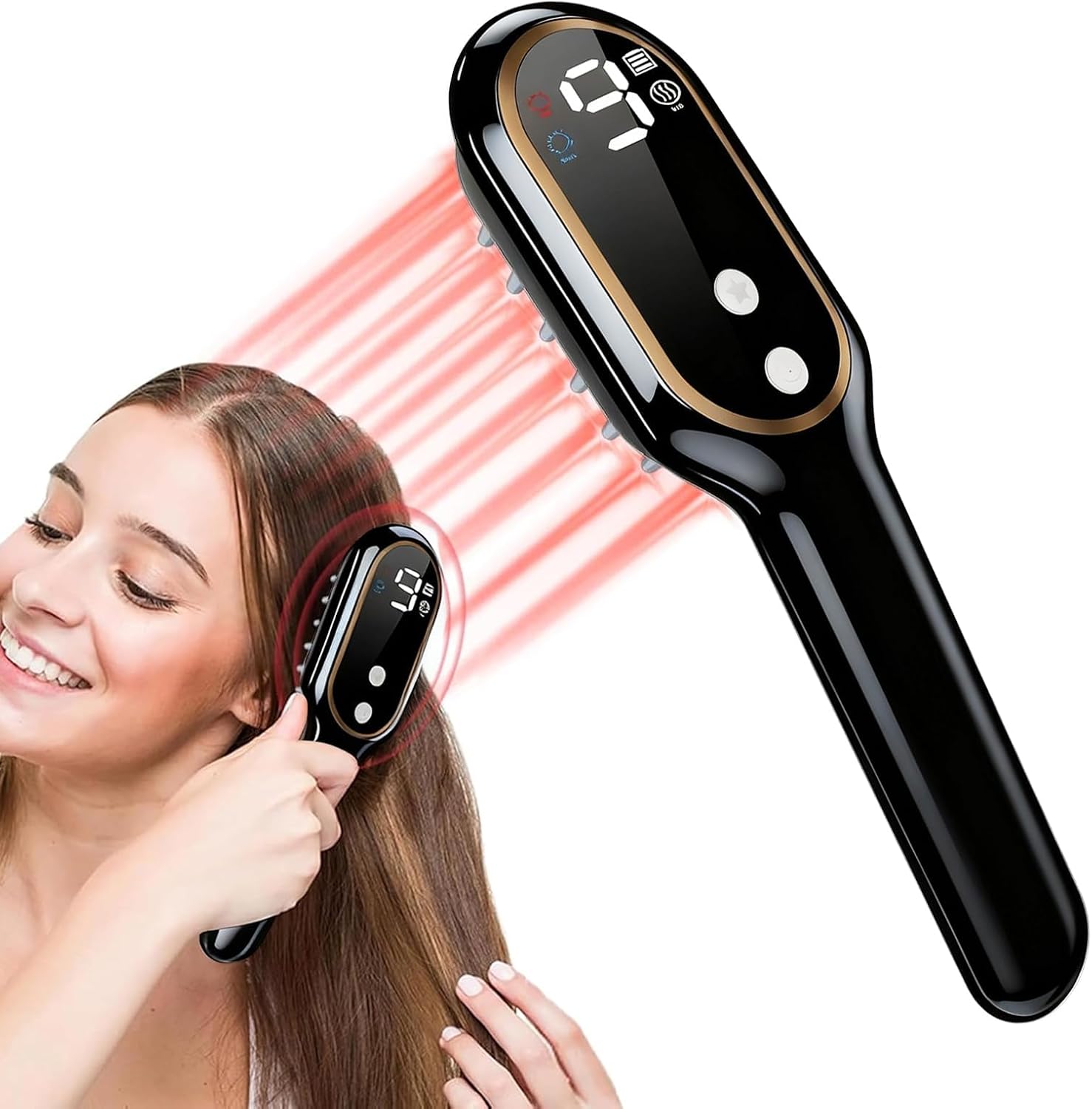 Laser Hair Growth Comb, 650nm Red Light Therapy, Black | Hair Regrowth Device for Men & Women – Cordless Head Spa Scalp Massager with Rechargeable Design for Fuller-Looking Hair