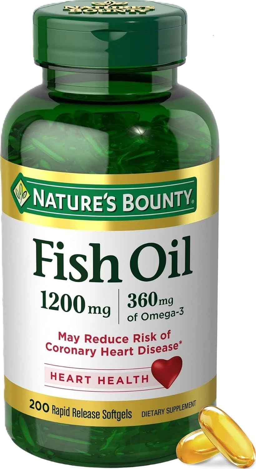 Nature’s Bounty Fish Oil Omega 3 Supplements – Supports Heart Health, 1200 Mg Fish Oil, Omega-3, 200 Softgels (Pack of 1)