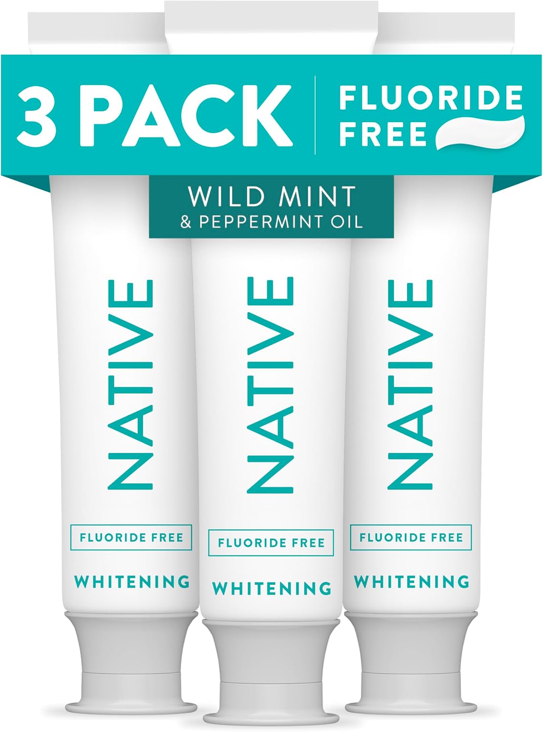 Native Fluoride Free Toothpaste, Whitening – for Adult, Kids 2+ Oral Care – Wild Mint & Peppermint Oil Flavor, 4.1oz (Pack of 3)