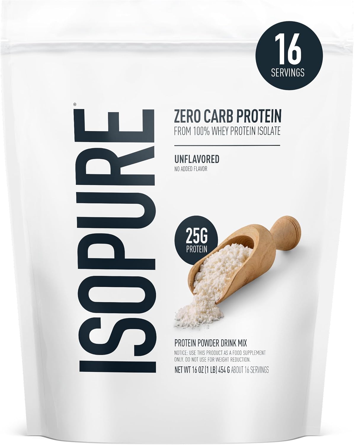 Isopure Zero Carb Whey Isolate Protein Powder, Unflavored 1 LB