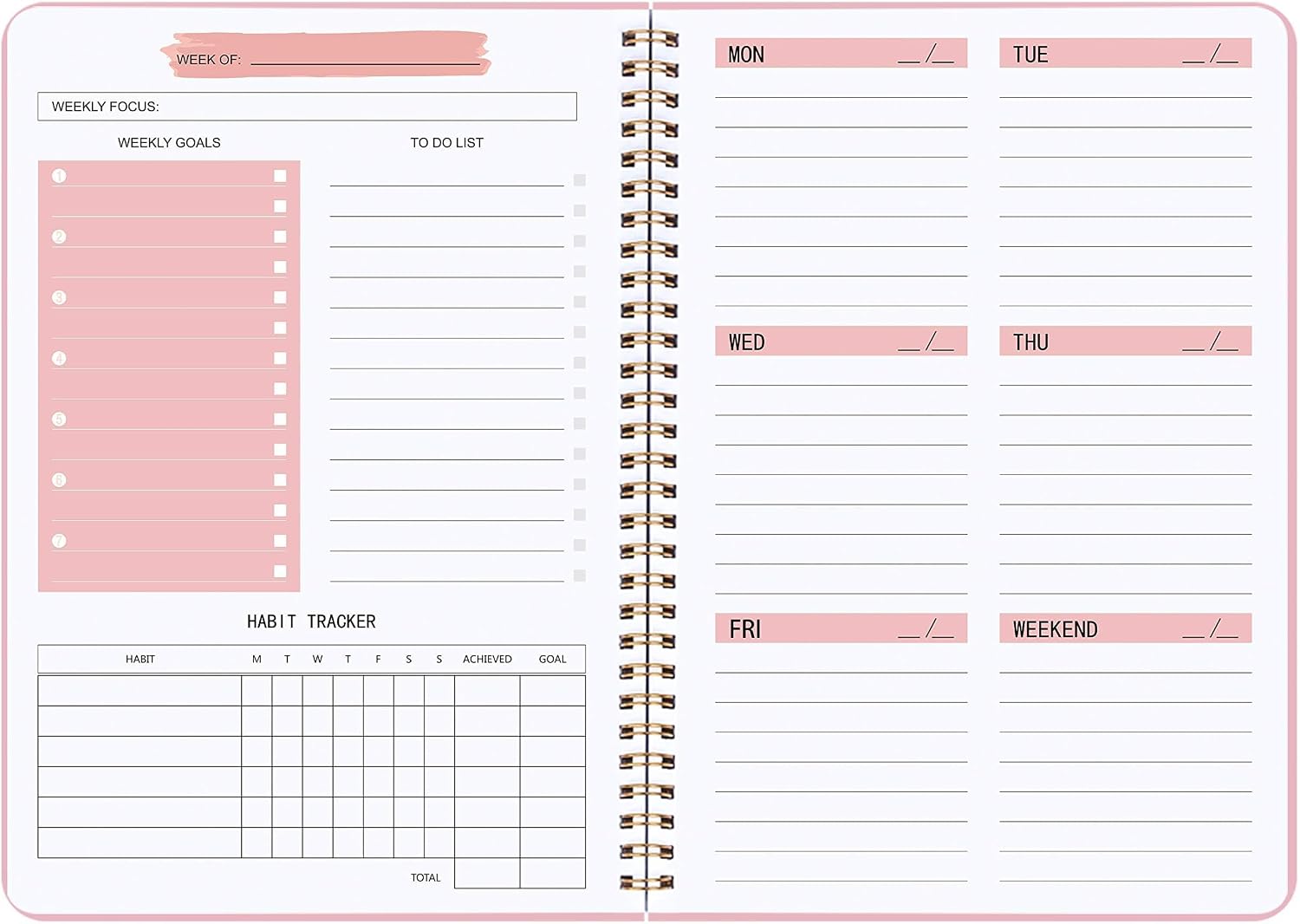 Undated Weekly Planner With Habit Tracker & To Do List 5.7 x 8.0 inch
