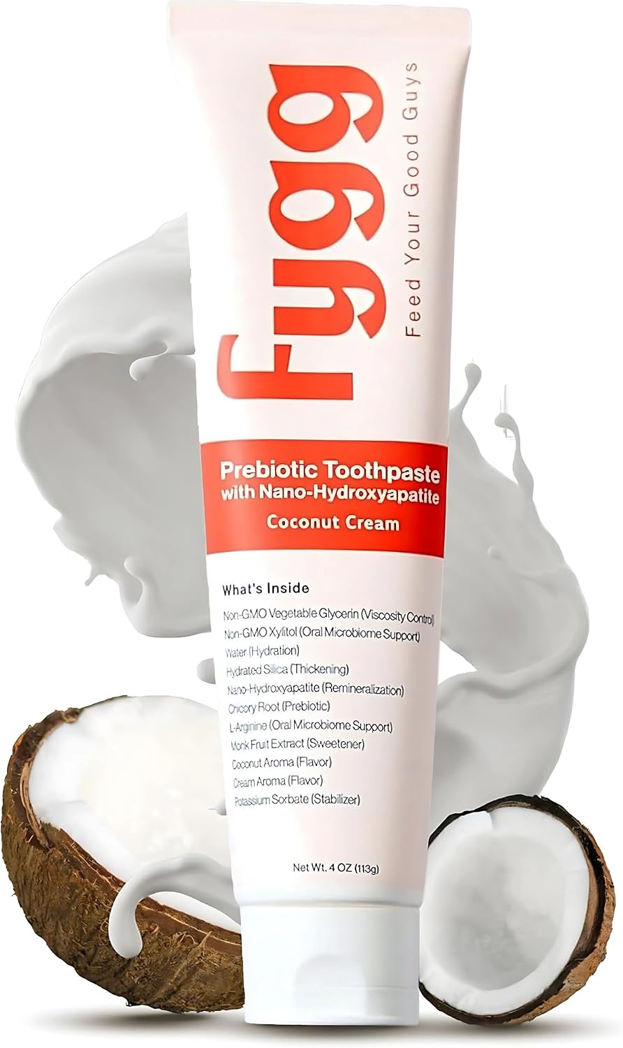 Fygg Fluoride-Free Toothpaste, Coconut Cream Flavor, 4oz | Prebiotics, Nano-Hydroxyapatite Remineralizing, Sensitive Teeth, Whitening & Enamel Repair