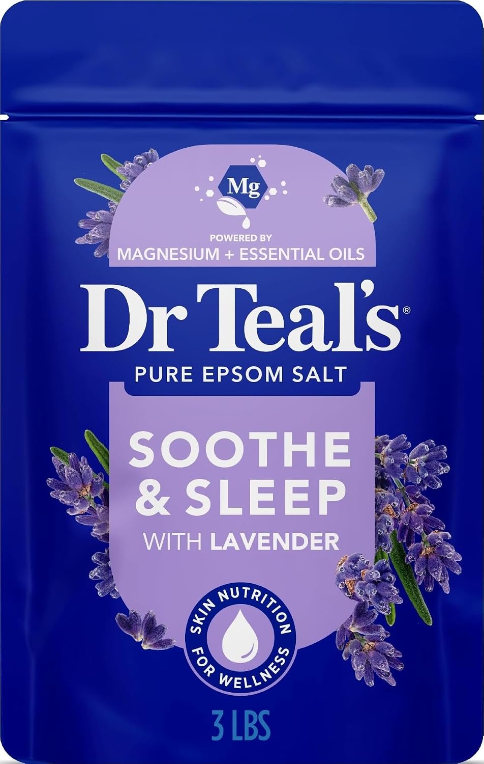Dr Teal’s Epsom Salt Soaking Solution, Soothe & Sleep, Lavender, 3lbs